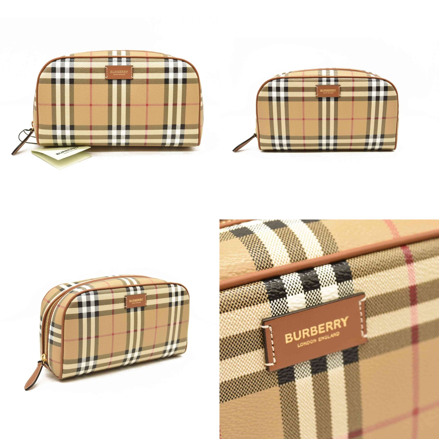 BURBERRY Beige Check Medium Cosmetic Travel Pouch