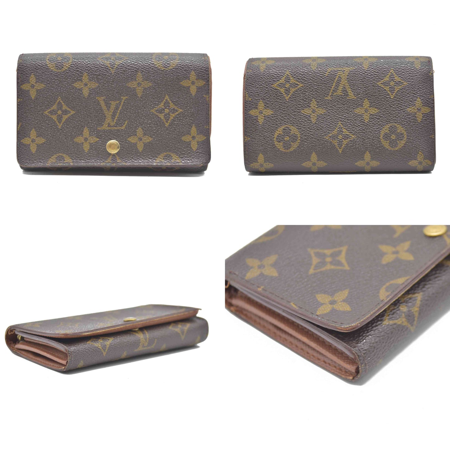 AUCTION $610 Louis Vuitton Monogram Porte Monnaie Zip Bifold Wallet Brown RA0957