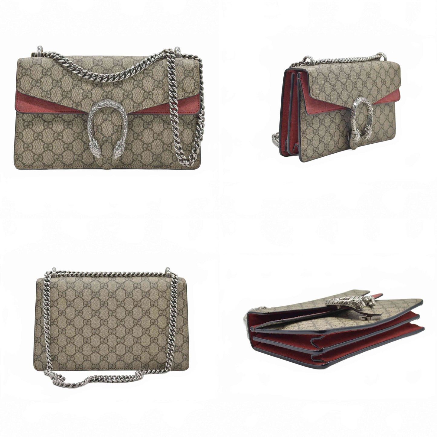 $3350 Gucci GG Supreme Monogram Small Dionysus Shoulder Bag Red