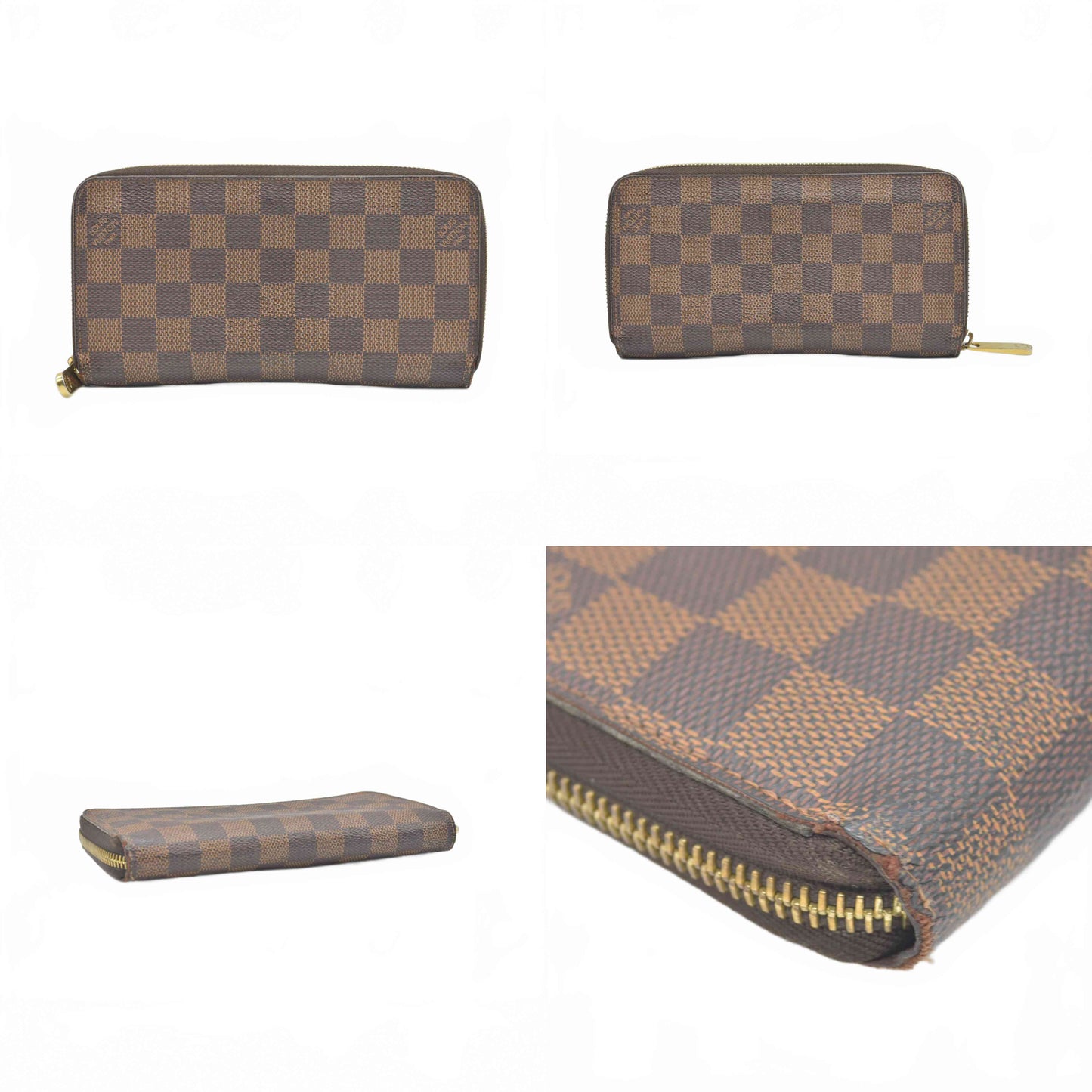$915 Louis Vuitton Damier Zippy Zip Around Long Wallet Purse Brown UB4185
