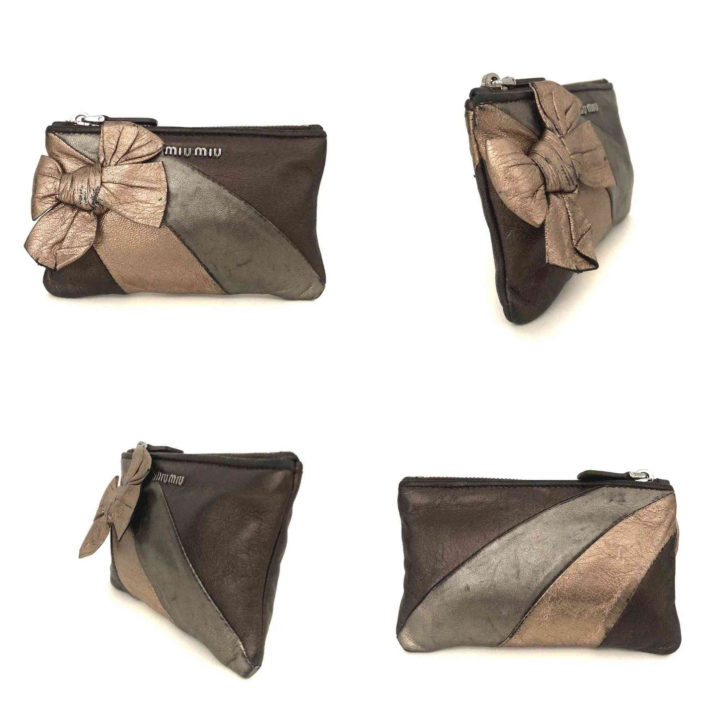 $460 MIU MIU Logo Ribbon Leather Cosmetic Pouch Bag MultiColor