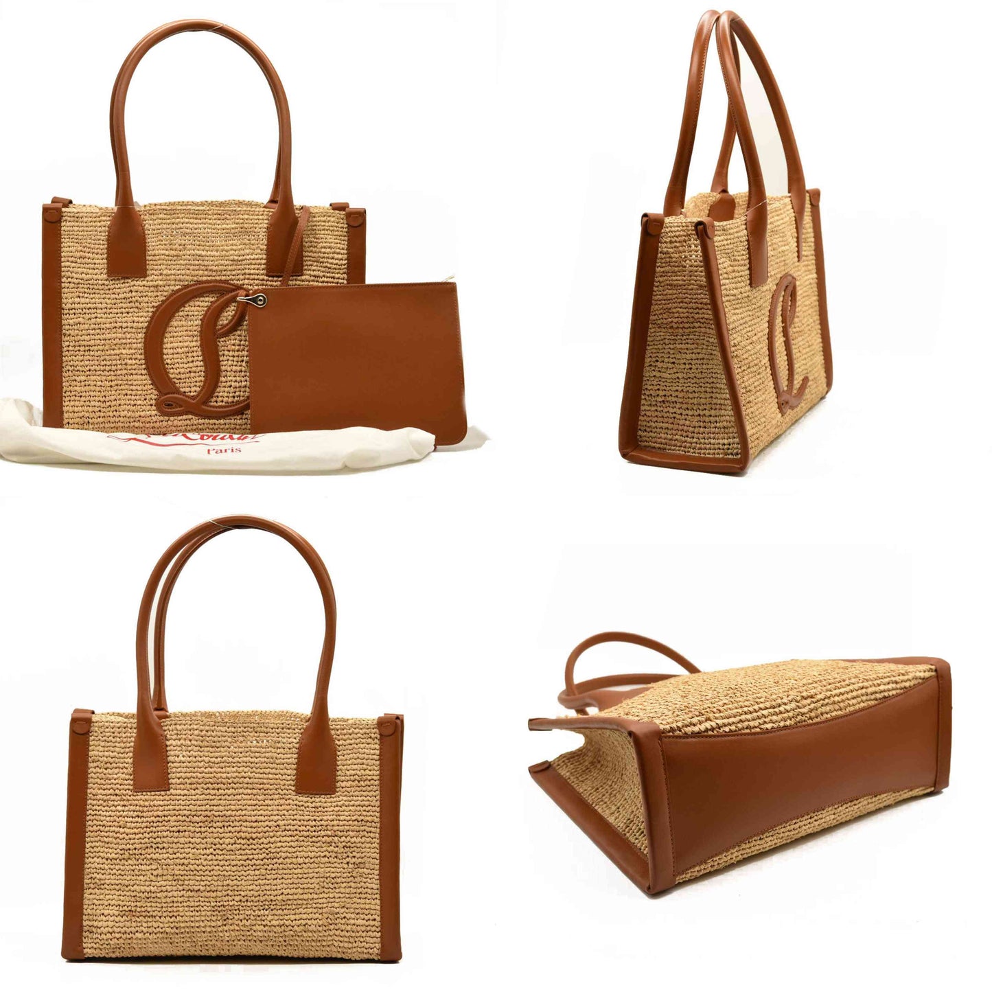 Christian Louboutin Small Raffia Calfskin By My Side Tote Natural Cuoio