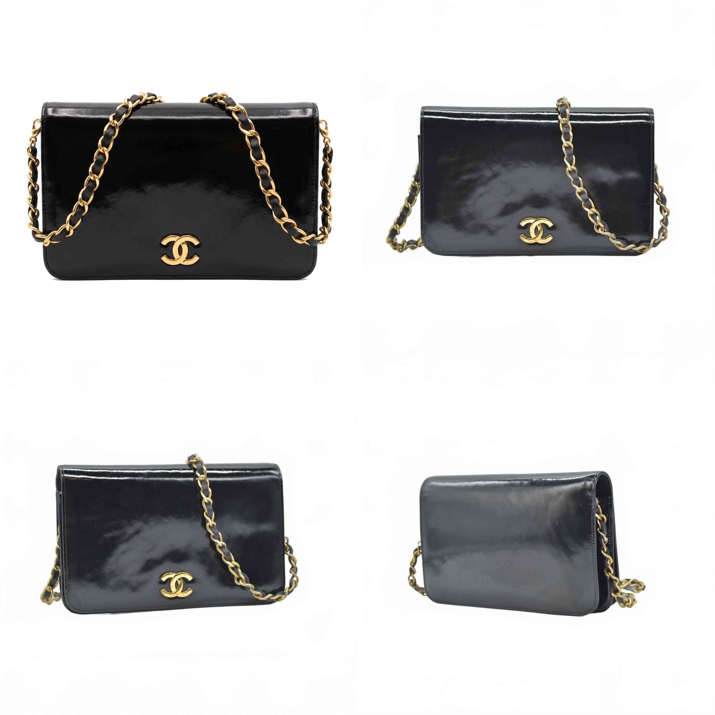 $3250 1986 Chanel Black Patent Leather Vintage Flap Bag CC