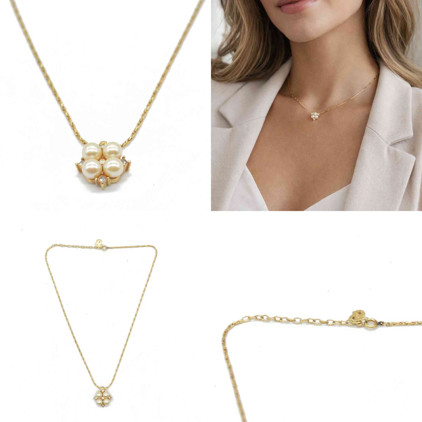 $550 Dior Petit Necklace Gold Finish Metal Necklace with Resin Pearl