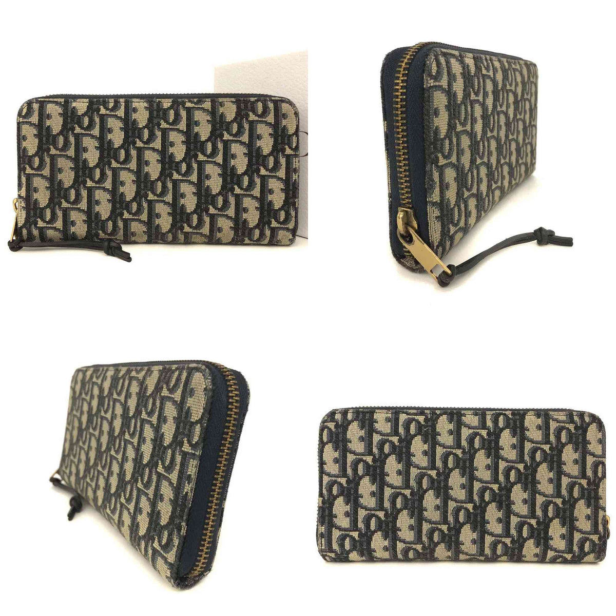 $970 Christian Dior Oblique Trotter Canvas Zip Around Long Wallet