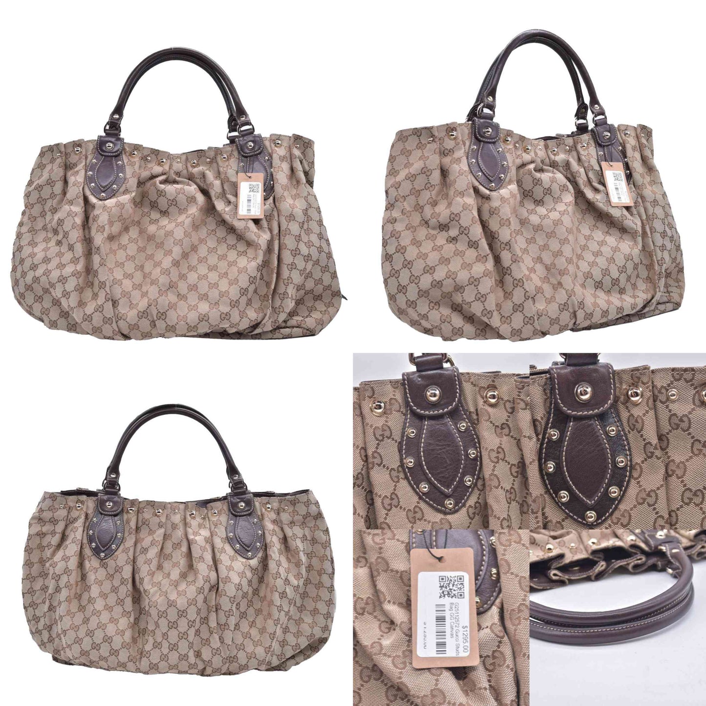 $1595 Gucci Monogram Studded Medium Pelham Shoulder Bag Dark Brown CONSIGNMENT