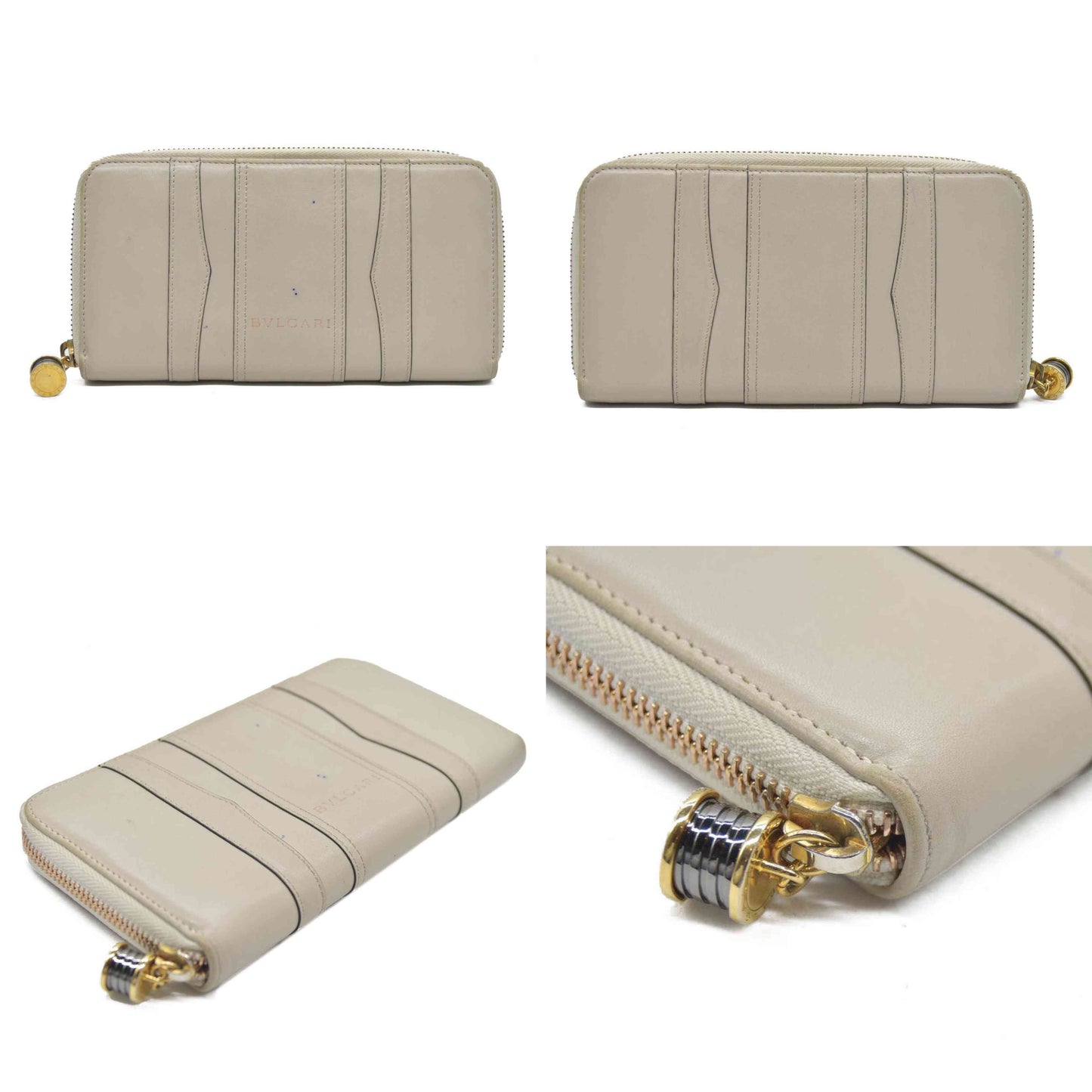 BVLGARI B-zero1 Leather Zip Around Long Wallet Ivory