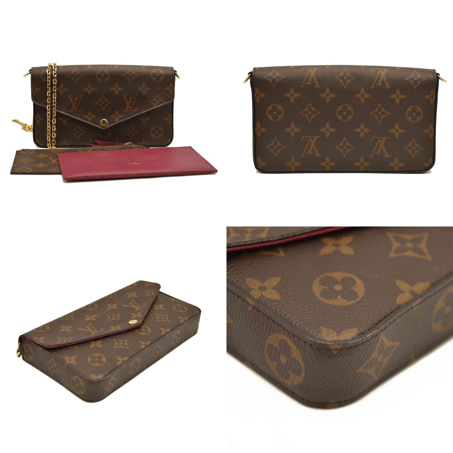 Louis Vuitton  Monogram Pochette Felicie Chain Wallet Fuchsia