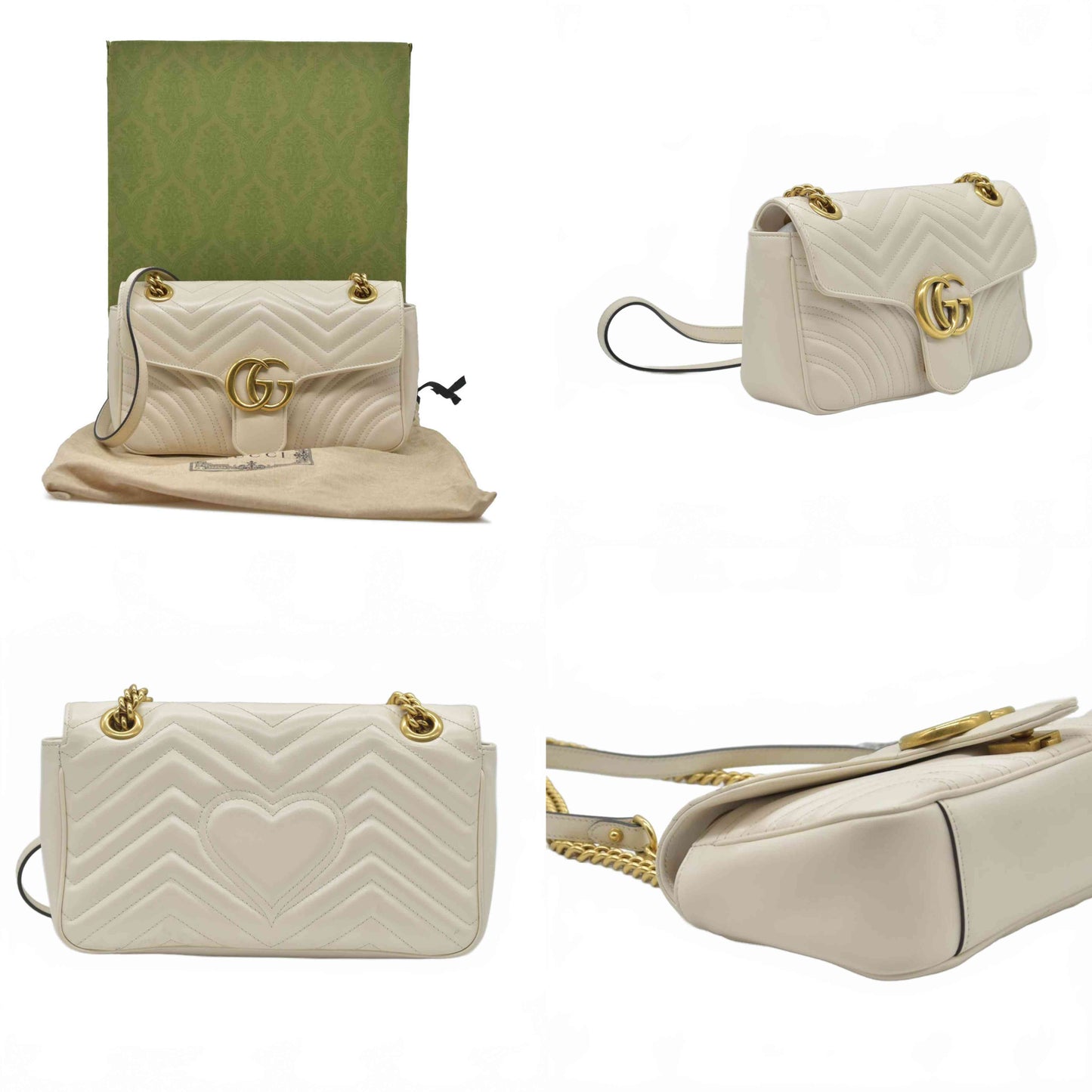 $2850 Gucci Calfskin Matelasse Small GG Marmont Shoulder Bag White CONSIGNMENT
