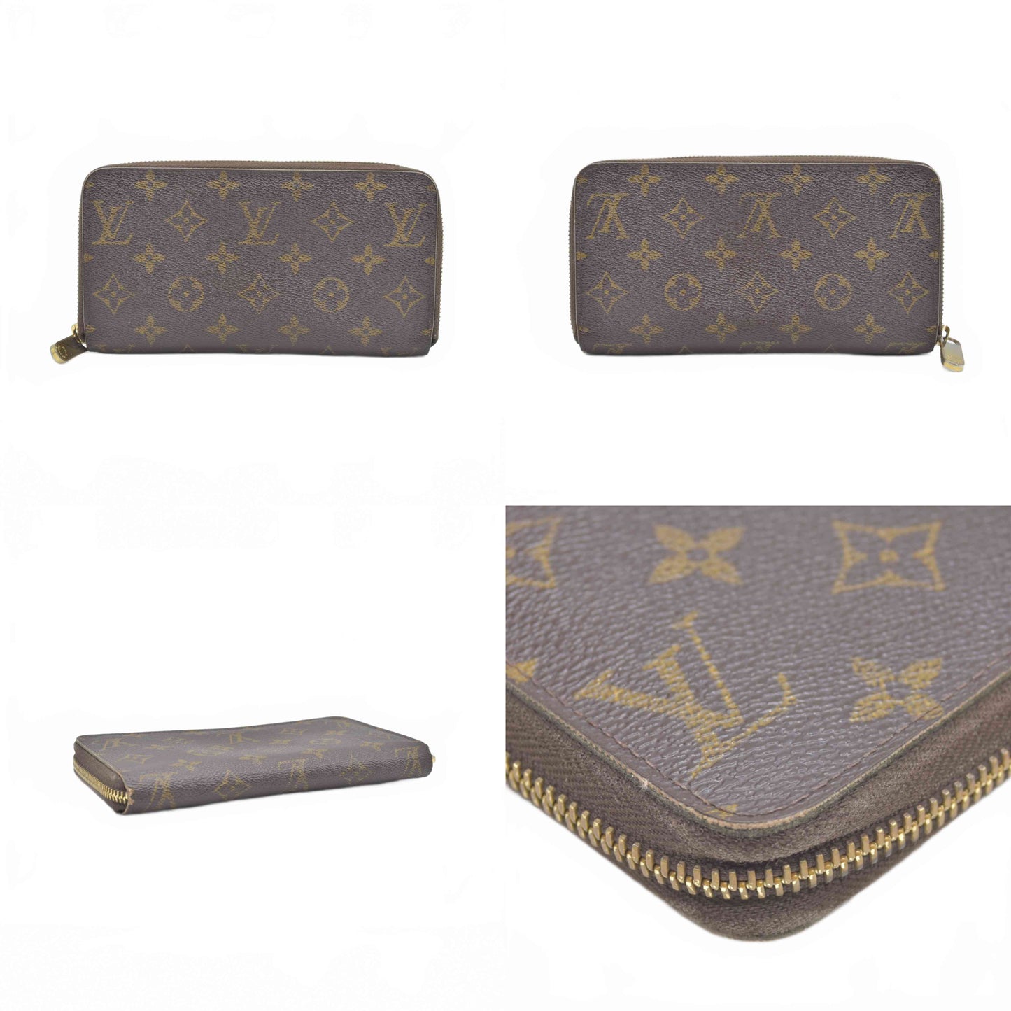 $915 Louis Vuitton Monogram Zippy Zip Around Long Wallet Purse Brown SP5017