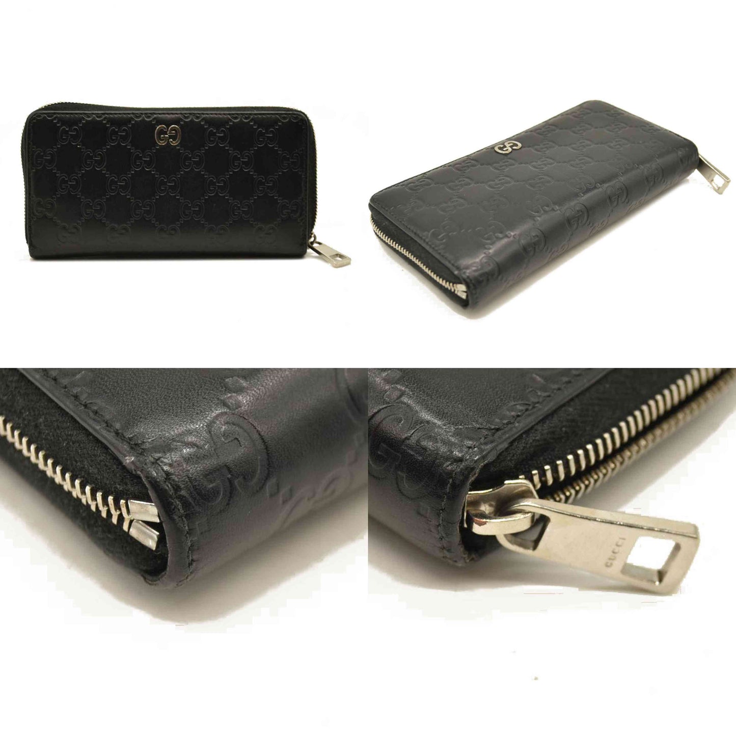 Gucci Black Guccissima Zip Around Wallet