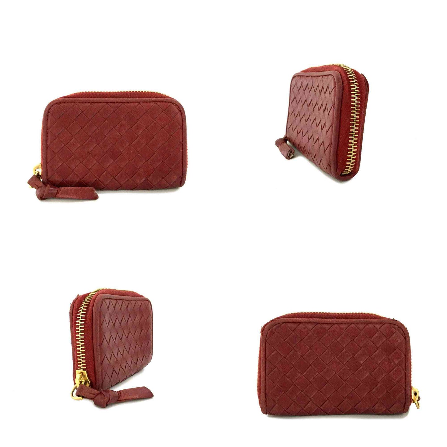 BOTTEGA VENETA Nappa Intrecciato Zip Around Coin Purse Red