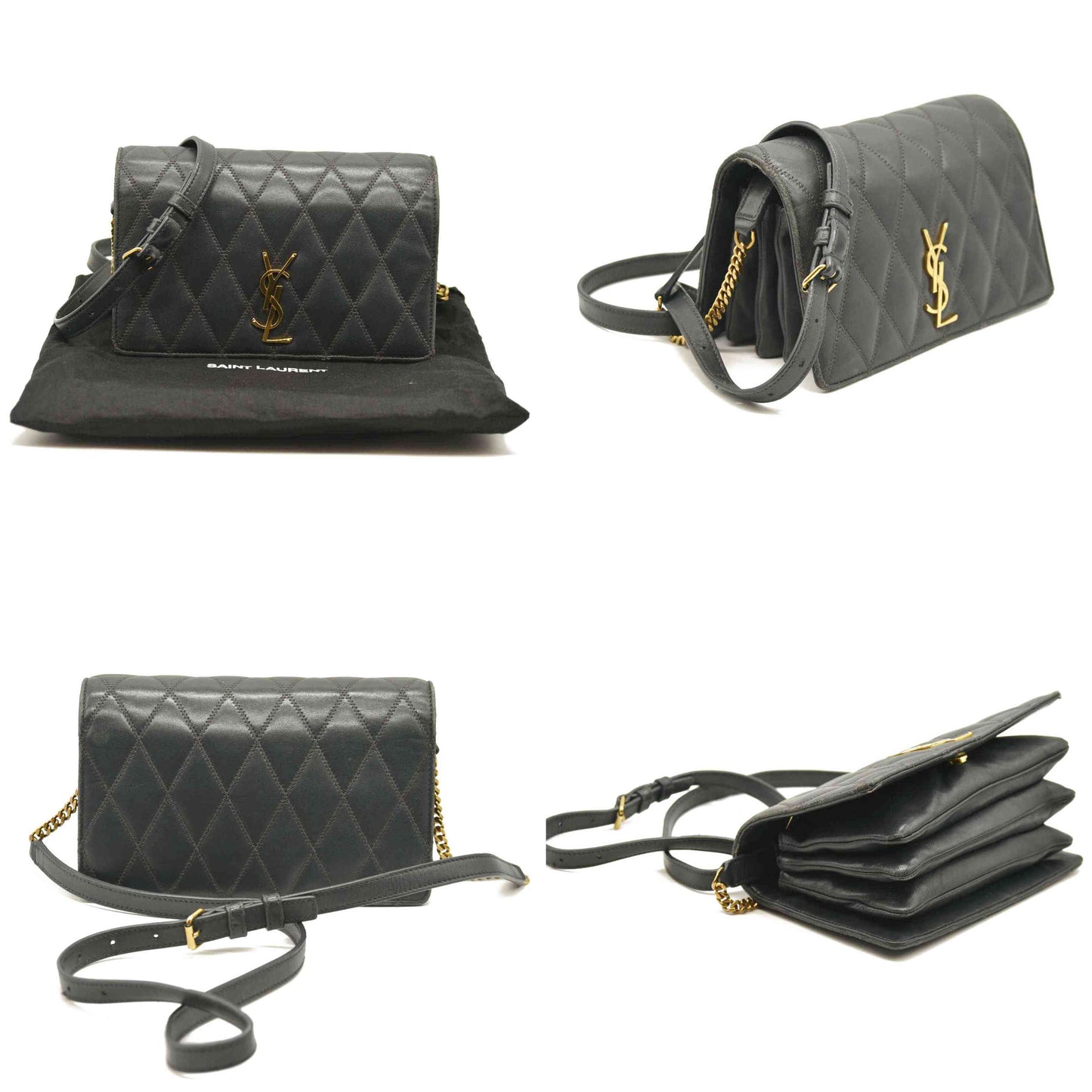 Saint Laurent  Lambskin Diamond Quilted Monogram Angie Chain Bag Smog Grey