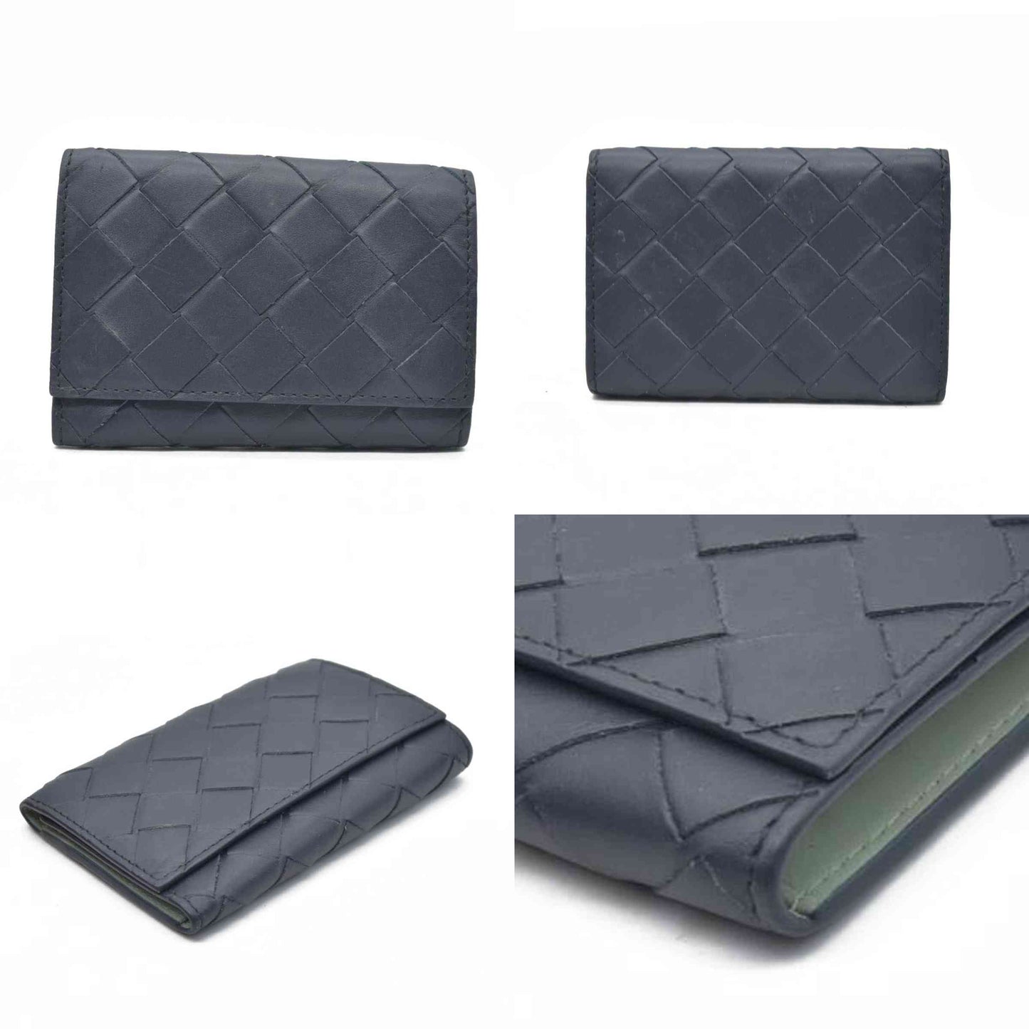 $600 Bottega Veneta Intrecciato Maxi Lambskin Leather 6 Ring Key Case Blue