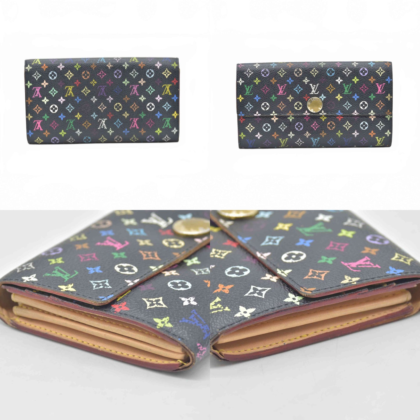 $850 2007 Louis Vuitton Monogram Multicolor Sarah Wallet Black Grenade Wallet TH4017