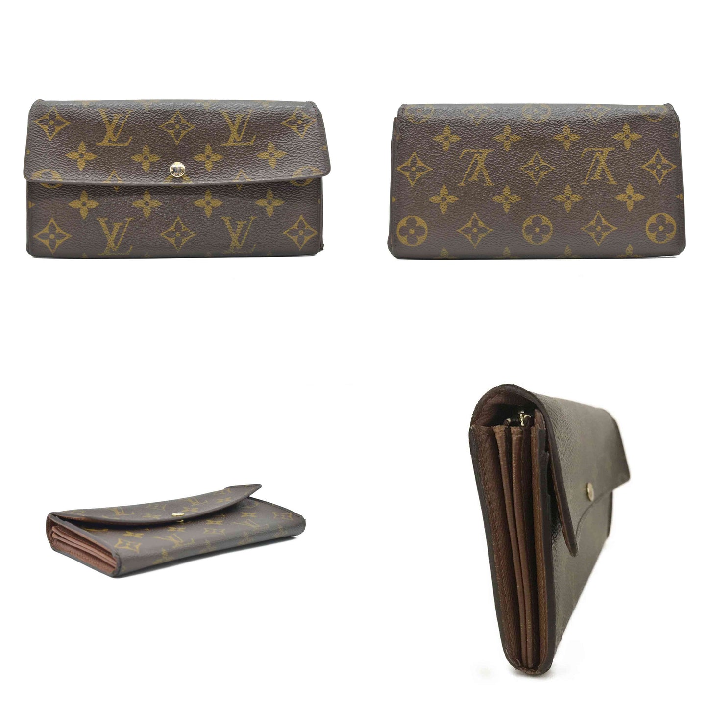 $725 2007 Louis Vuitton Monogram Portefeiulle Sarah Long Bifold Wallet Brown SD2027