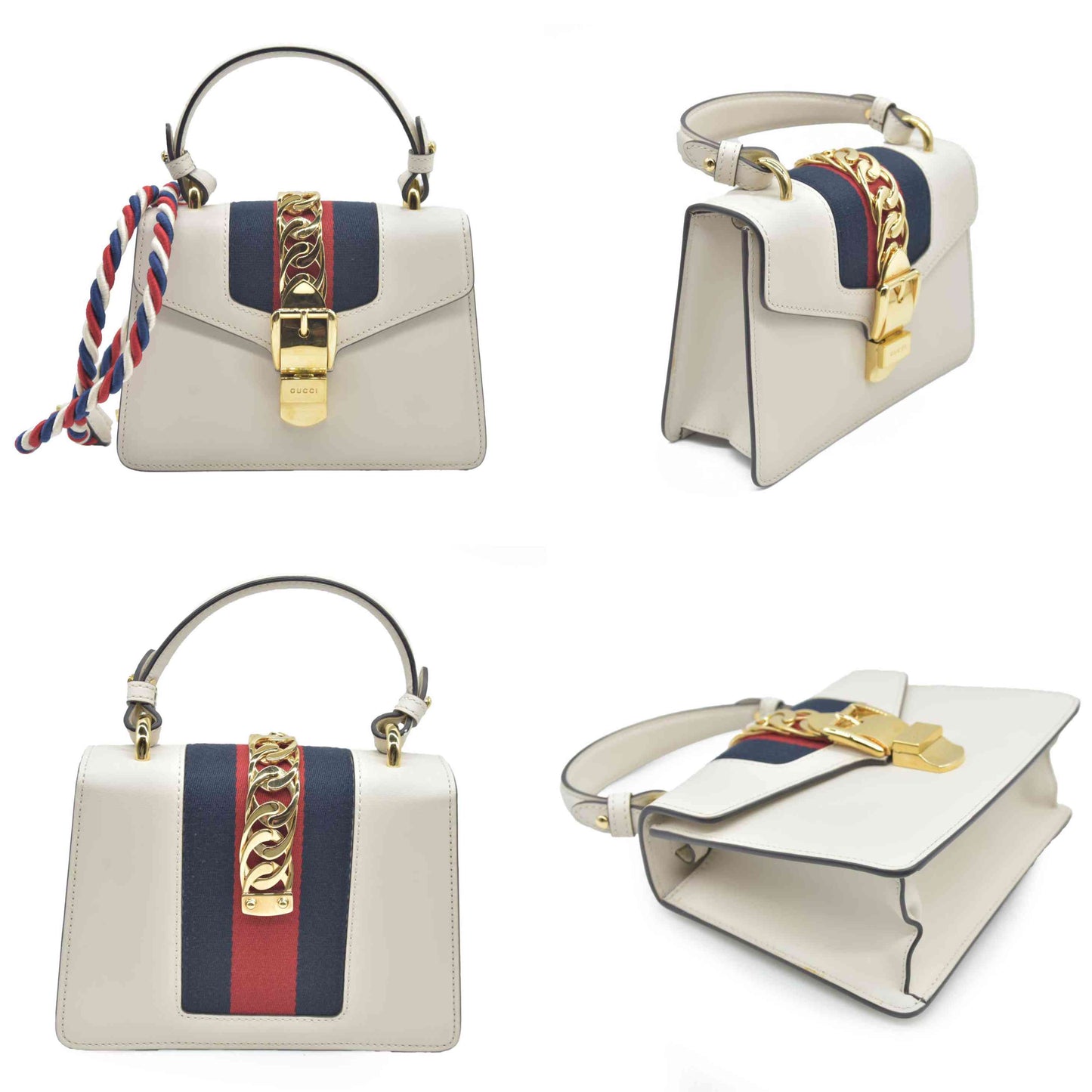 $2,590 Gucci Calfskin Small Sylvie Shoulder Bag Off White