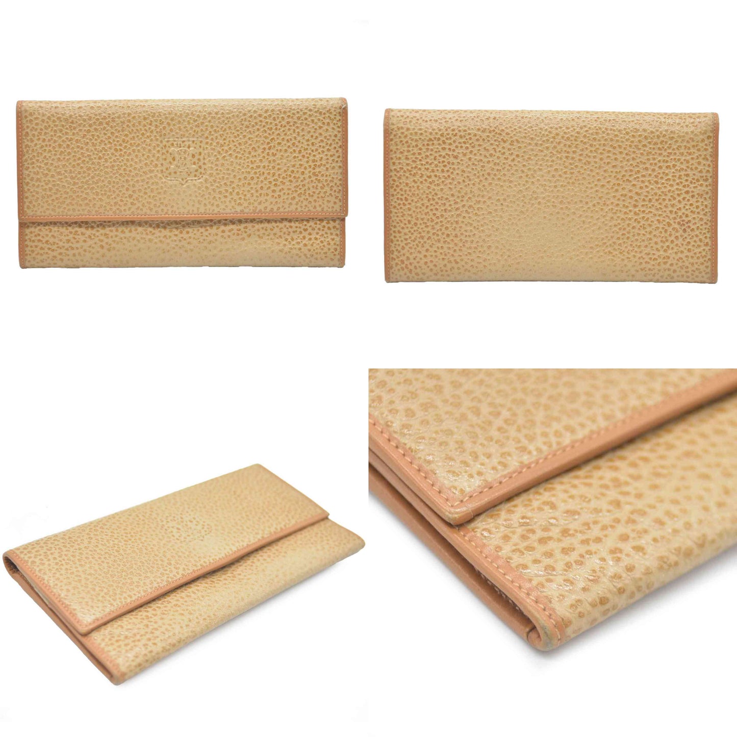 CELINE Macadam Leather Long Bifold Wallet Beige