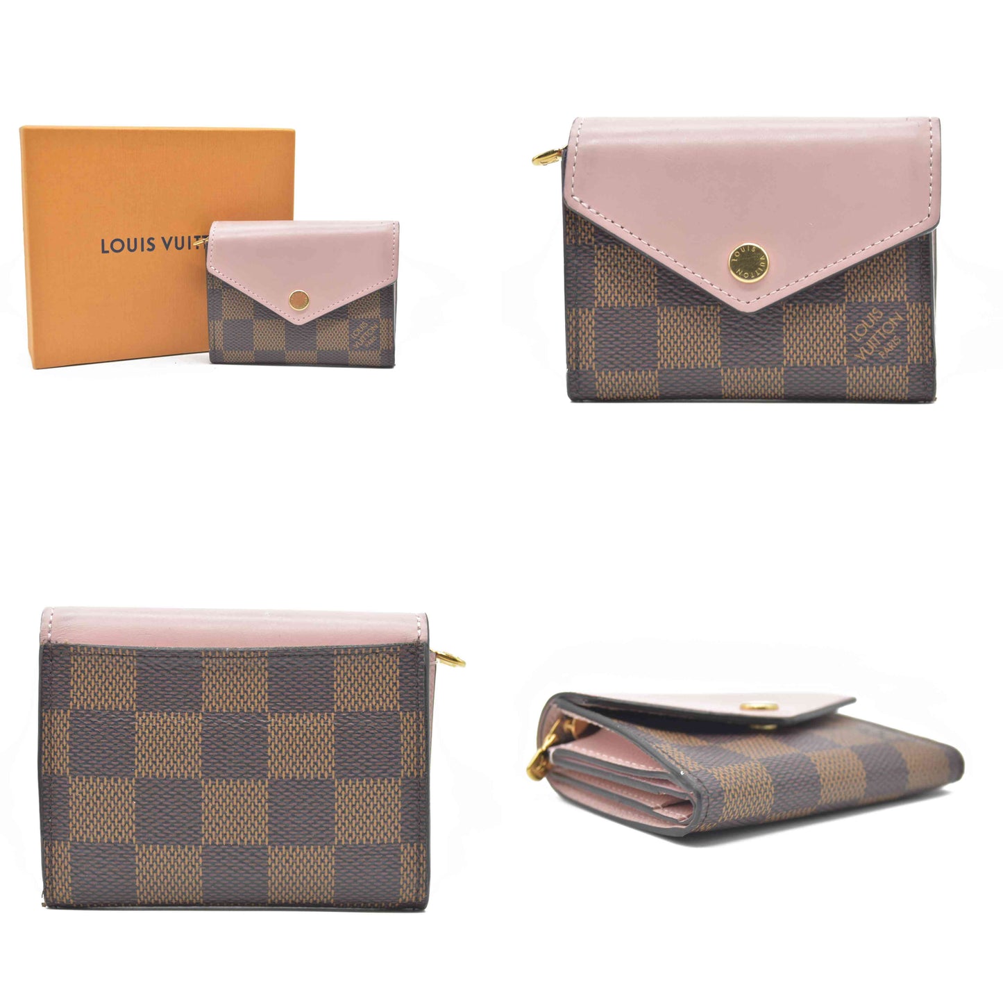 $605 LOUIS VUITTON Damier Ebene Zoe Wallet Rose Ballerine TA0129 2019