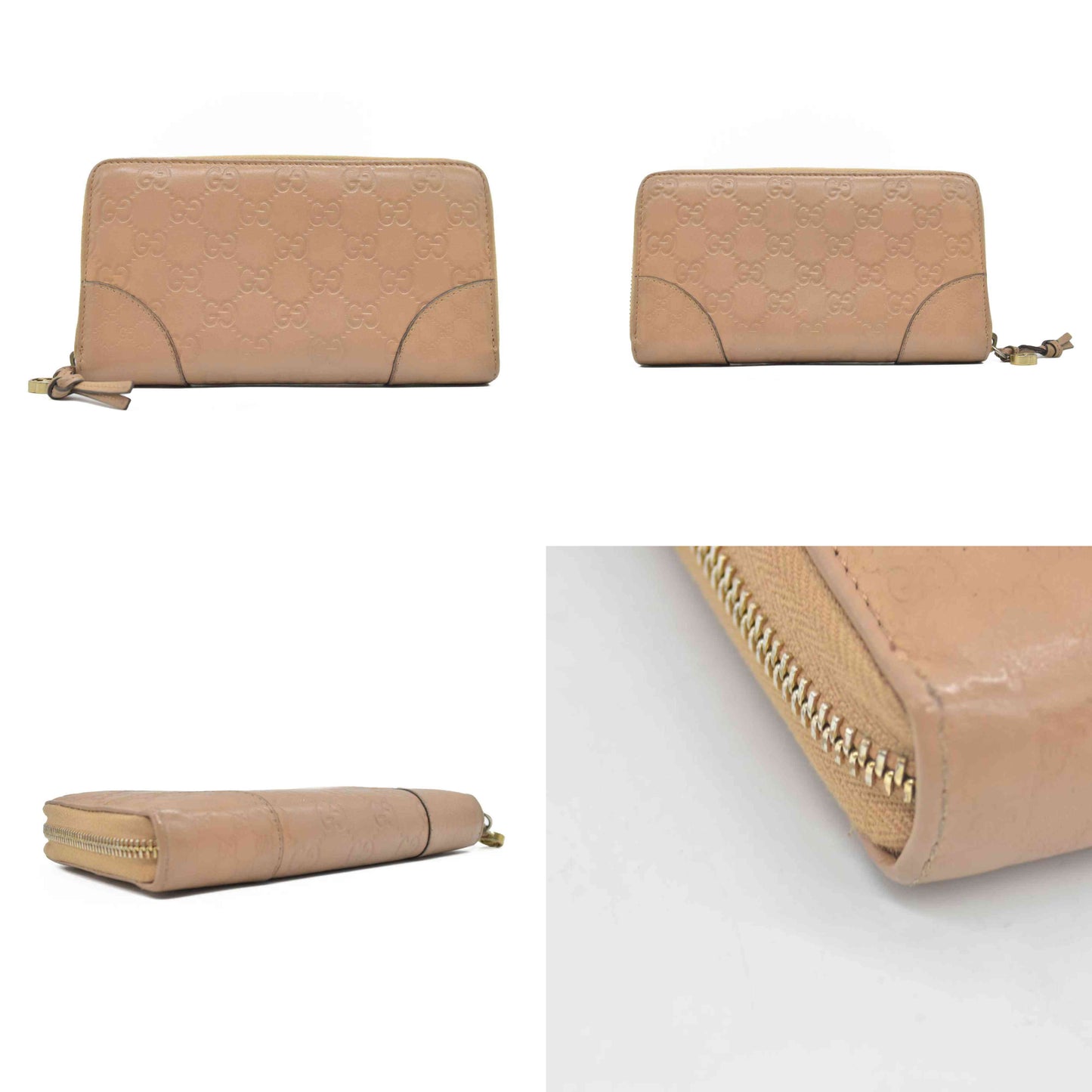 $820 Gucci Guccissima Signature Microguccissima Bree Zip Around Wallet Beige CONSIGNMENT