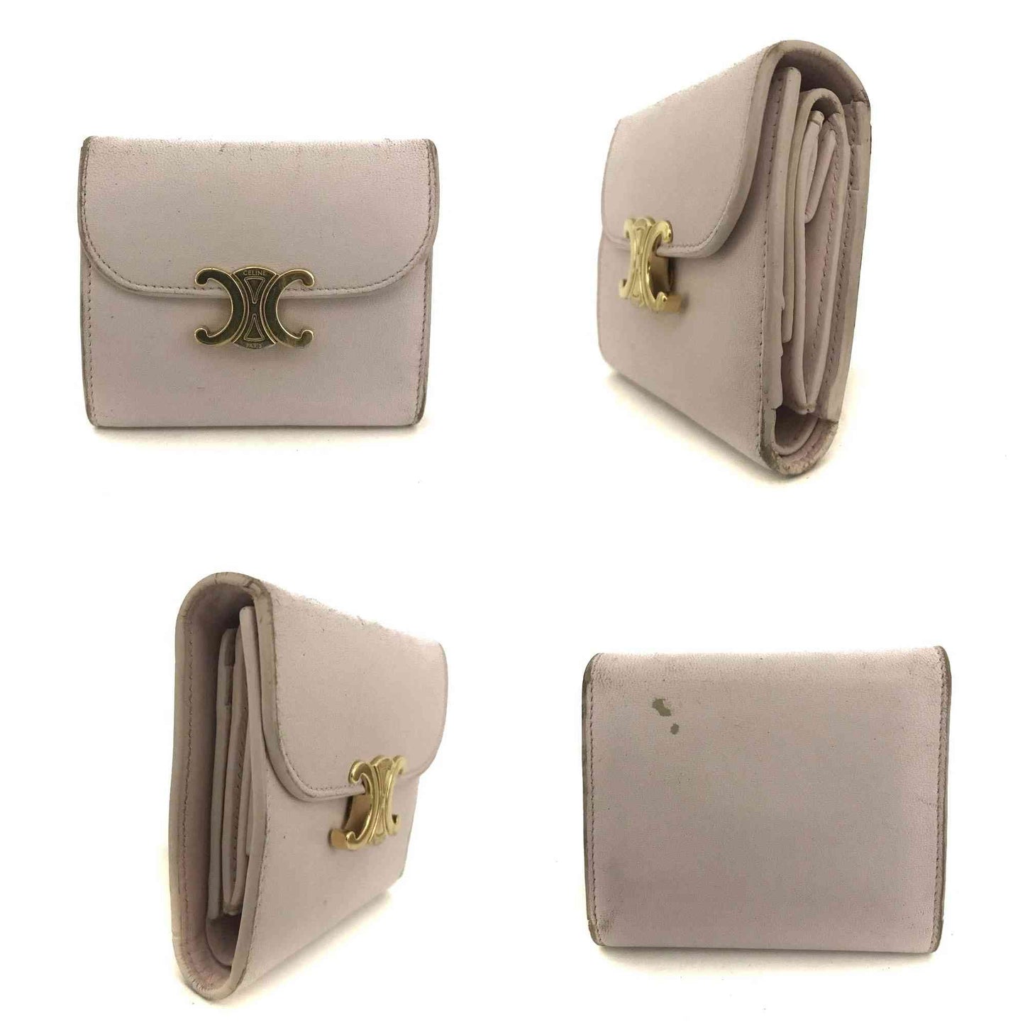 $690 CELINE Triomphe Leather Trifold Wallet Pink