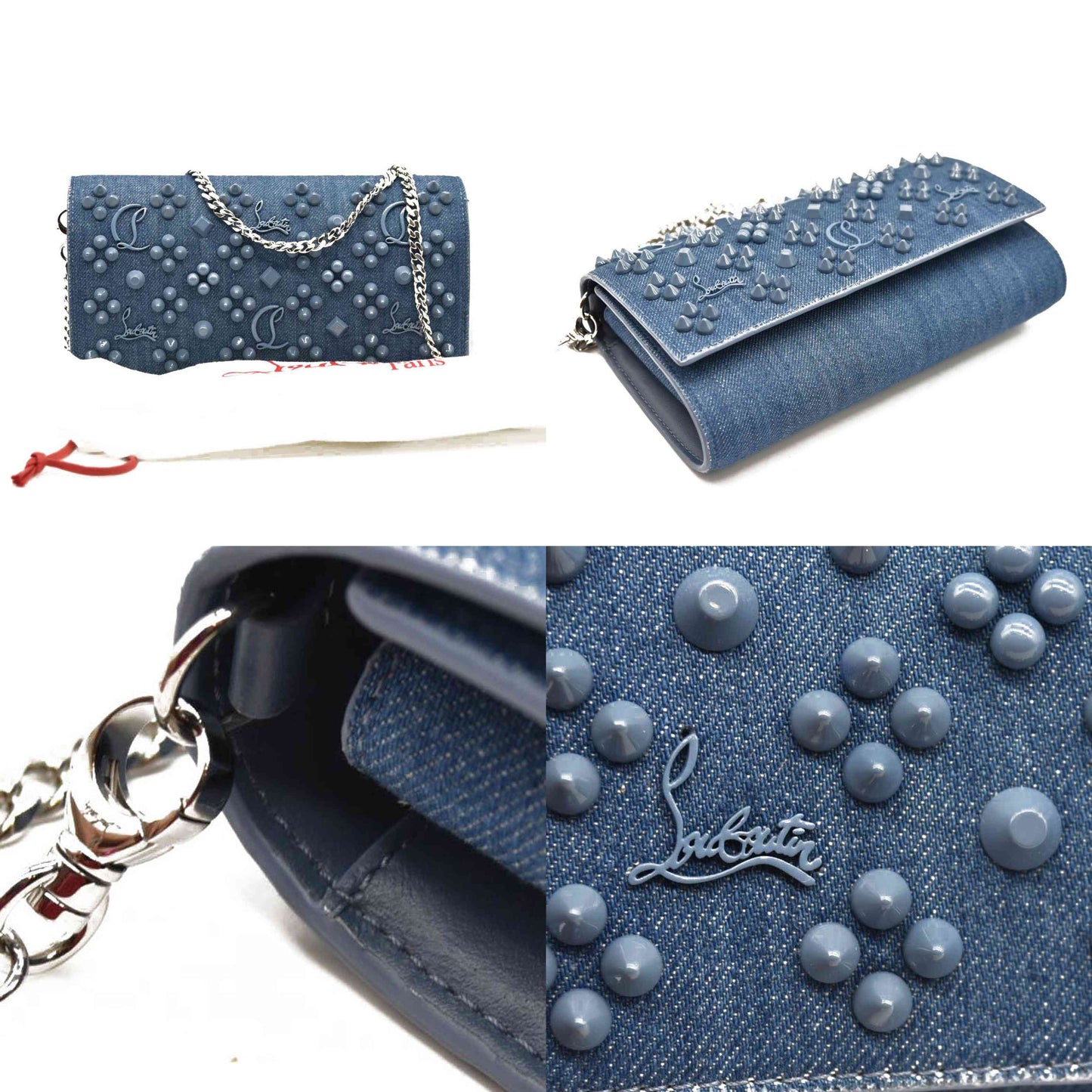 Christian Louboutin Calfskin Spikes Loubinthesky Paloma Clutch Blue Jean