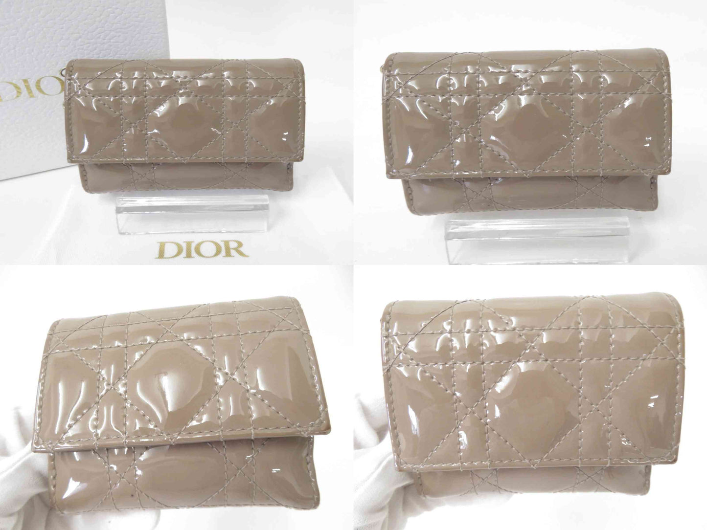 Christian DIOR Cannage Patent Leather Trifold Compact Wallet