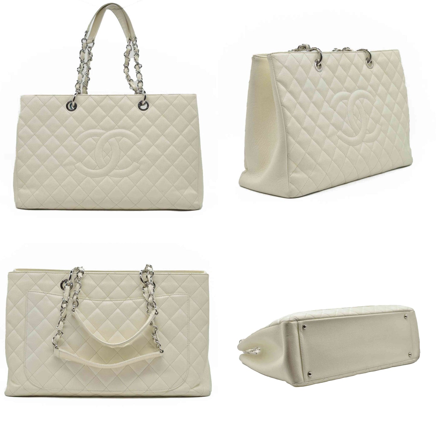 $3500 Chanel Caviar Quilted XL Grand Shopping Tote GST White 2011-2012
