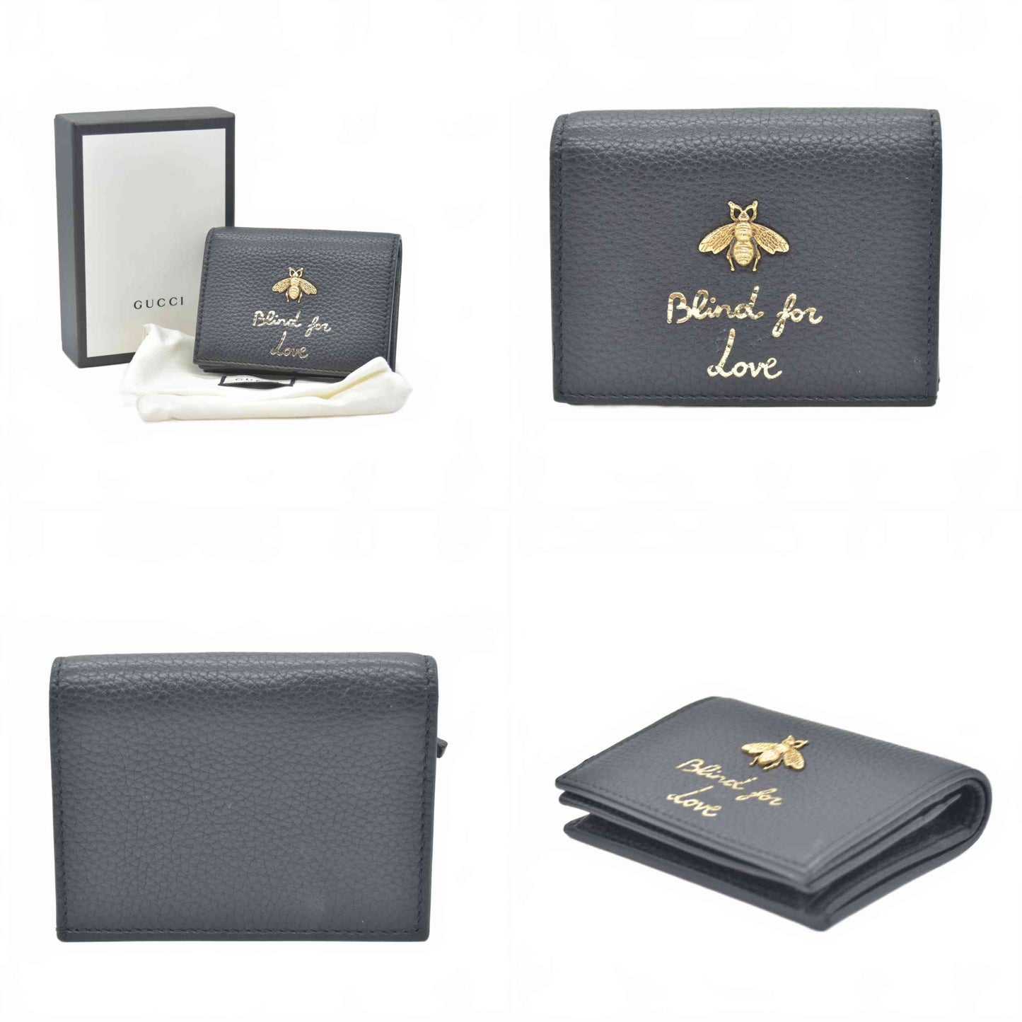 $550 2019 Gucci Calfskin Blind for Love Card Case Black CONSIGNMENT
