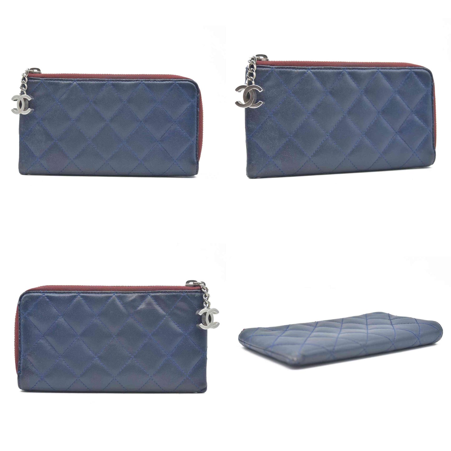 Chanel Long Quilted Charm Wallet CC Navy Blue