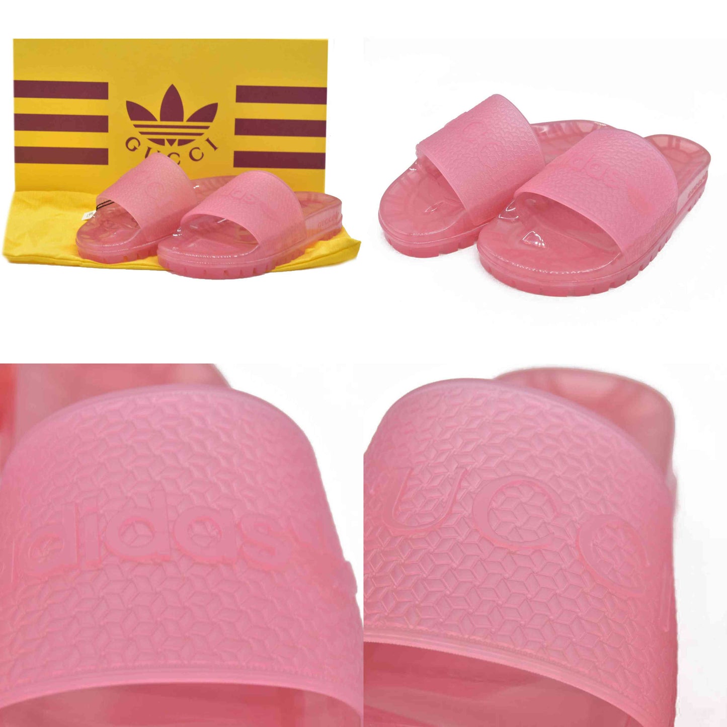 Pristine Gucci X Adidas Pink Platform Jelly Slides Sandals EU 37 US 7