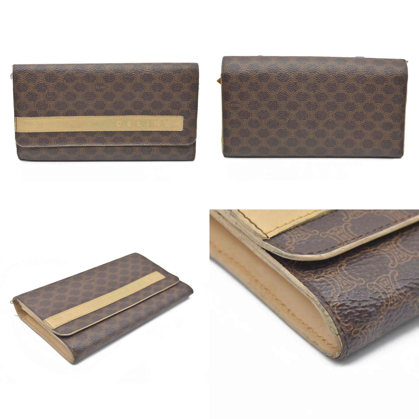 CELINE Bi-fold Long Wallet Brown Macadam Billfold PVC