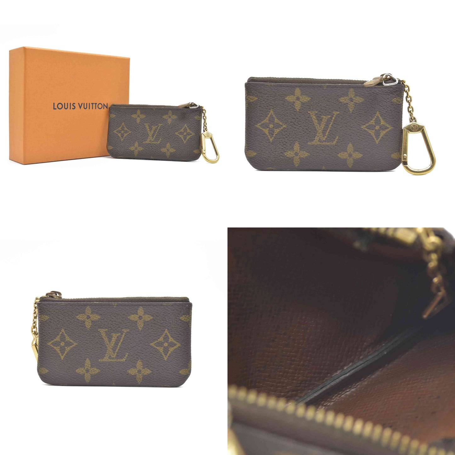 AUCTION $345 Louis Vuitton Monogram Pochette Cles Wallet Coin Purse Brown