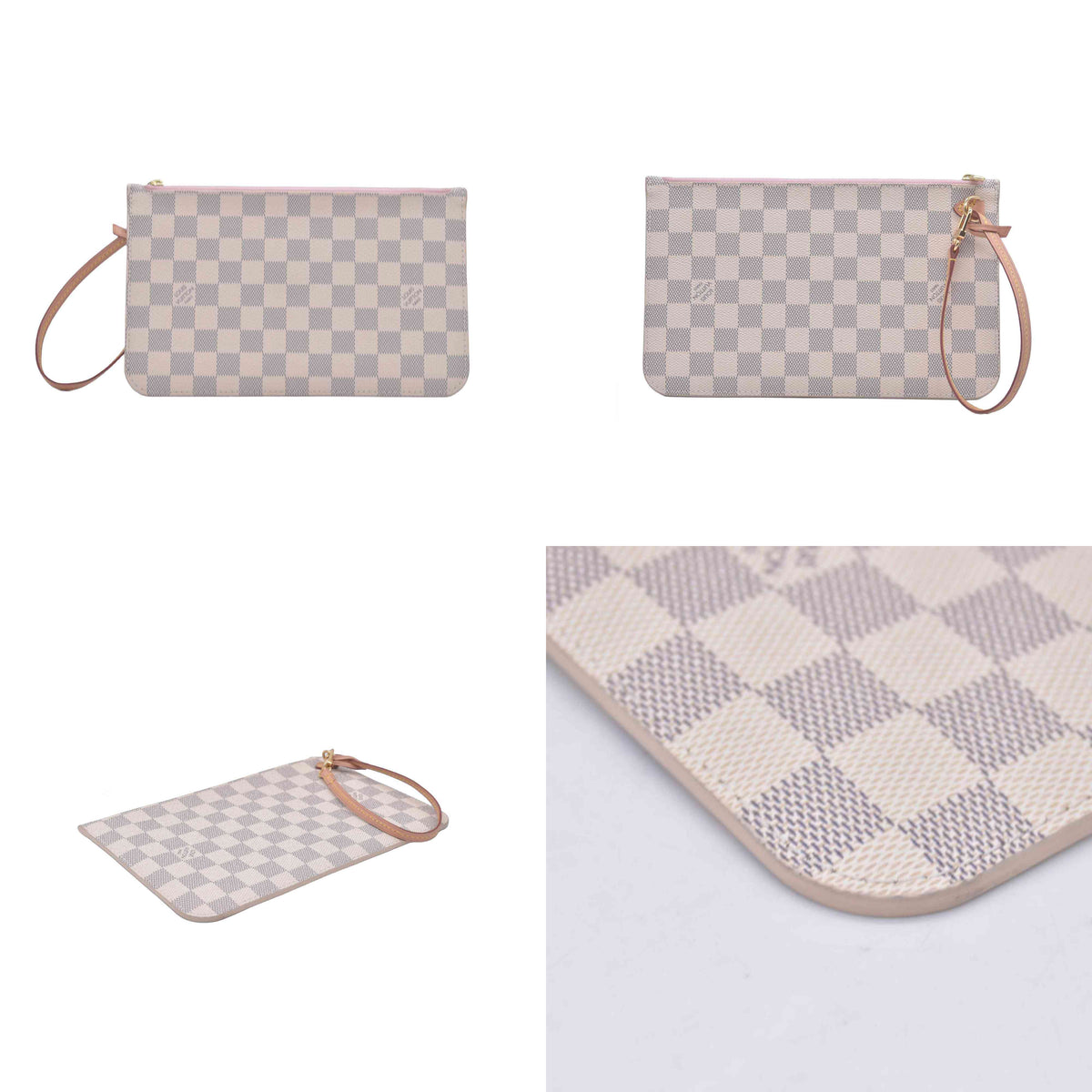 $600 Louis Vuitton Damier Azur Neverfull MM GM Pochette Rose Ballerine RFID CONSIGNMENT 10021146