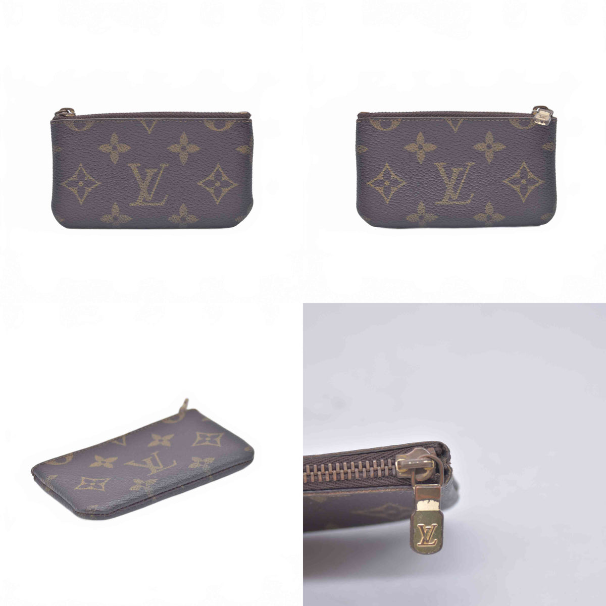 $355 Louis Vuitton Monogram Pochette Cles Wallet Coin Purse Brown 0950ET 10021013