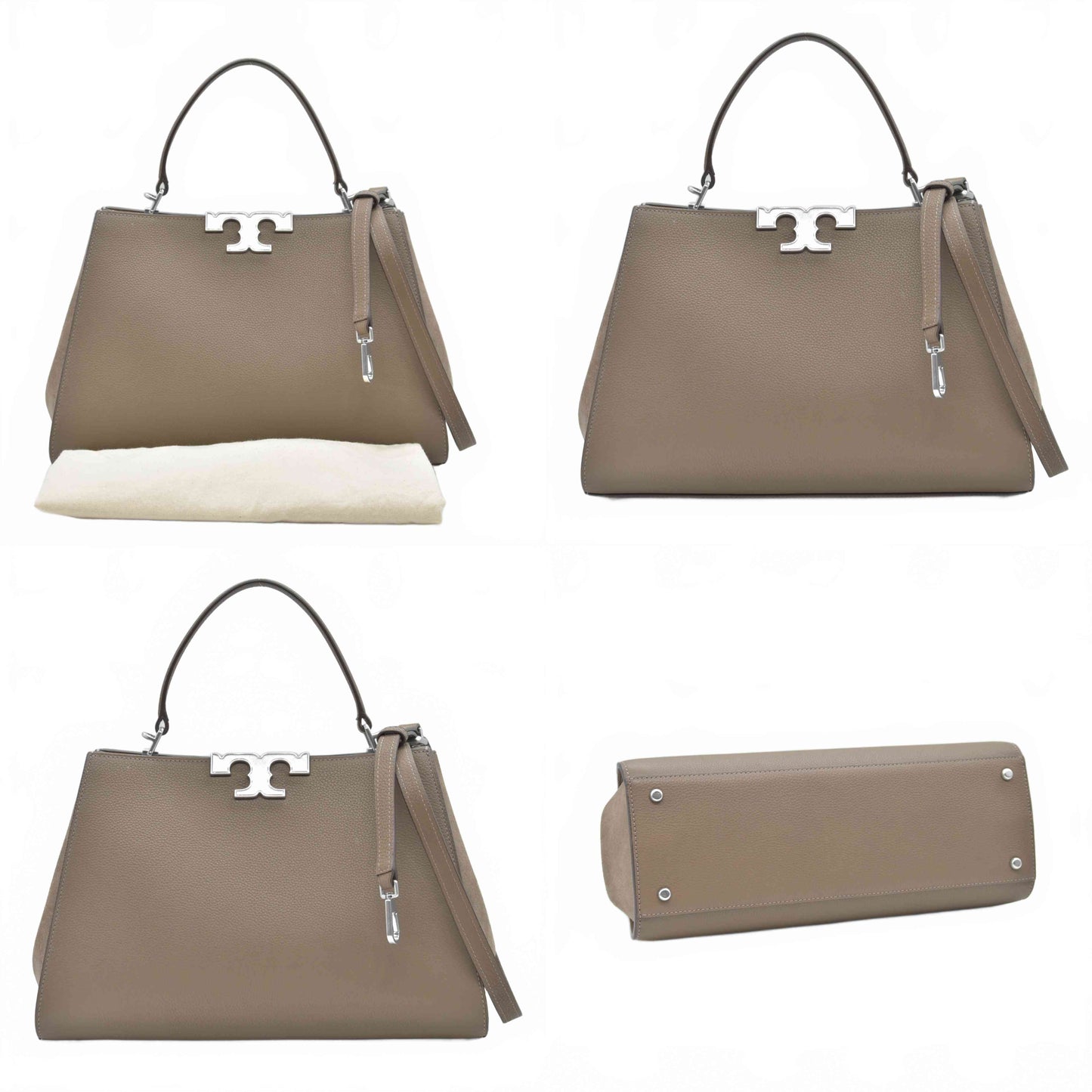 $850 Tory Burch Elanor Pebbled Satchel Wild Mushroom