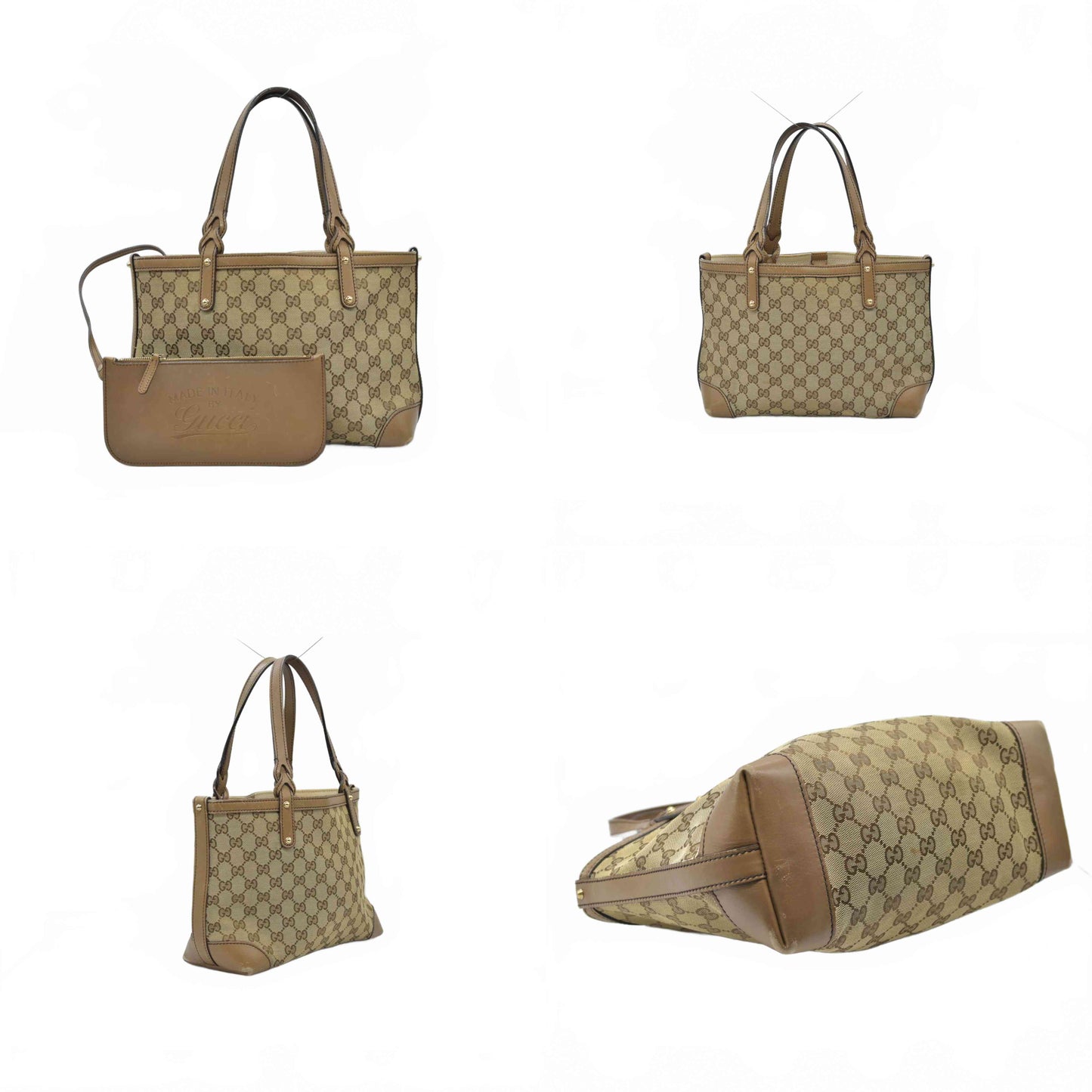 $1040 GUCCI Canvas Monogram Craft Tote Beige Brown Hand Tote Bag