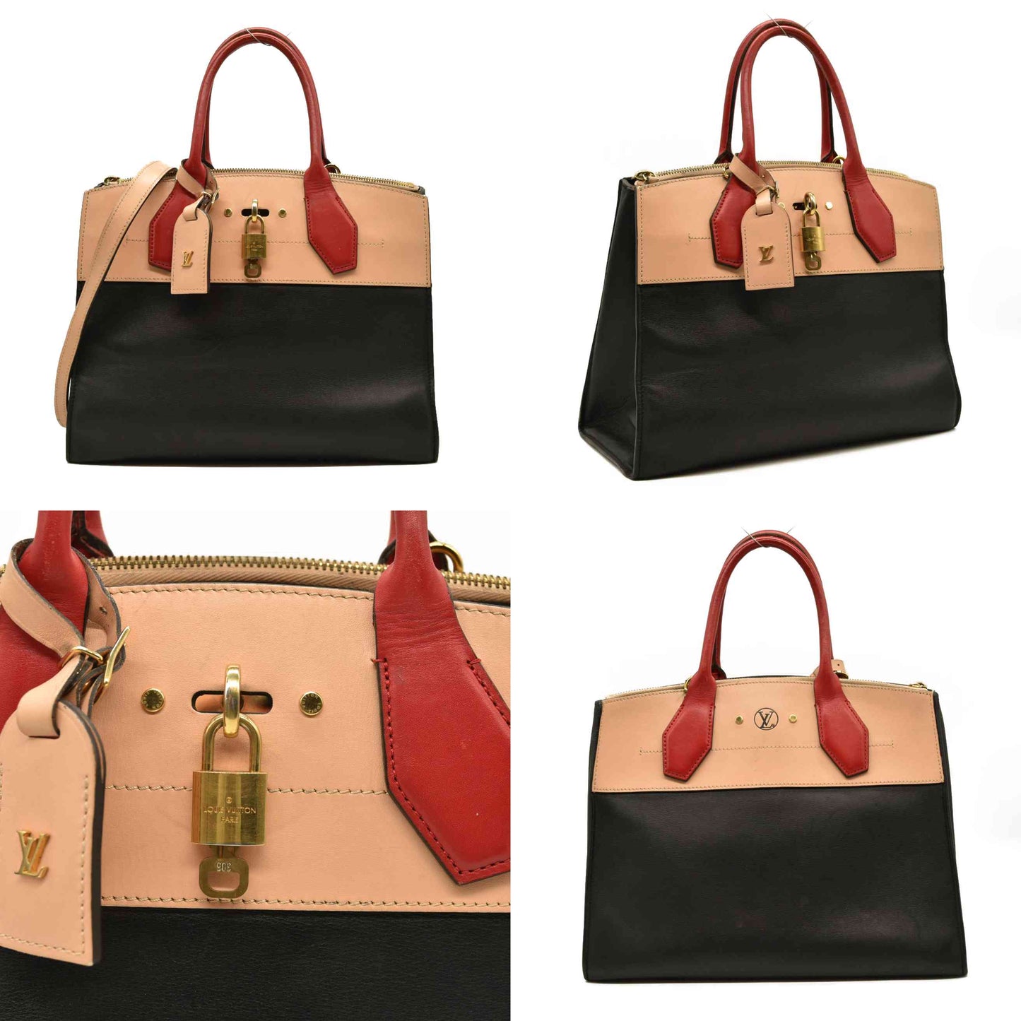 LOUIS VUITTON City Steamer MM City Steamer Handbag Noir Beige Red DU0156