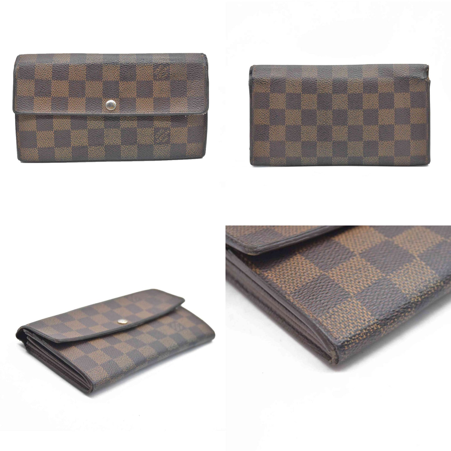 $770 Louis Vuitton Damier Porte Feuille Sarah Long Bifold Wallet Brown
