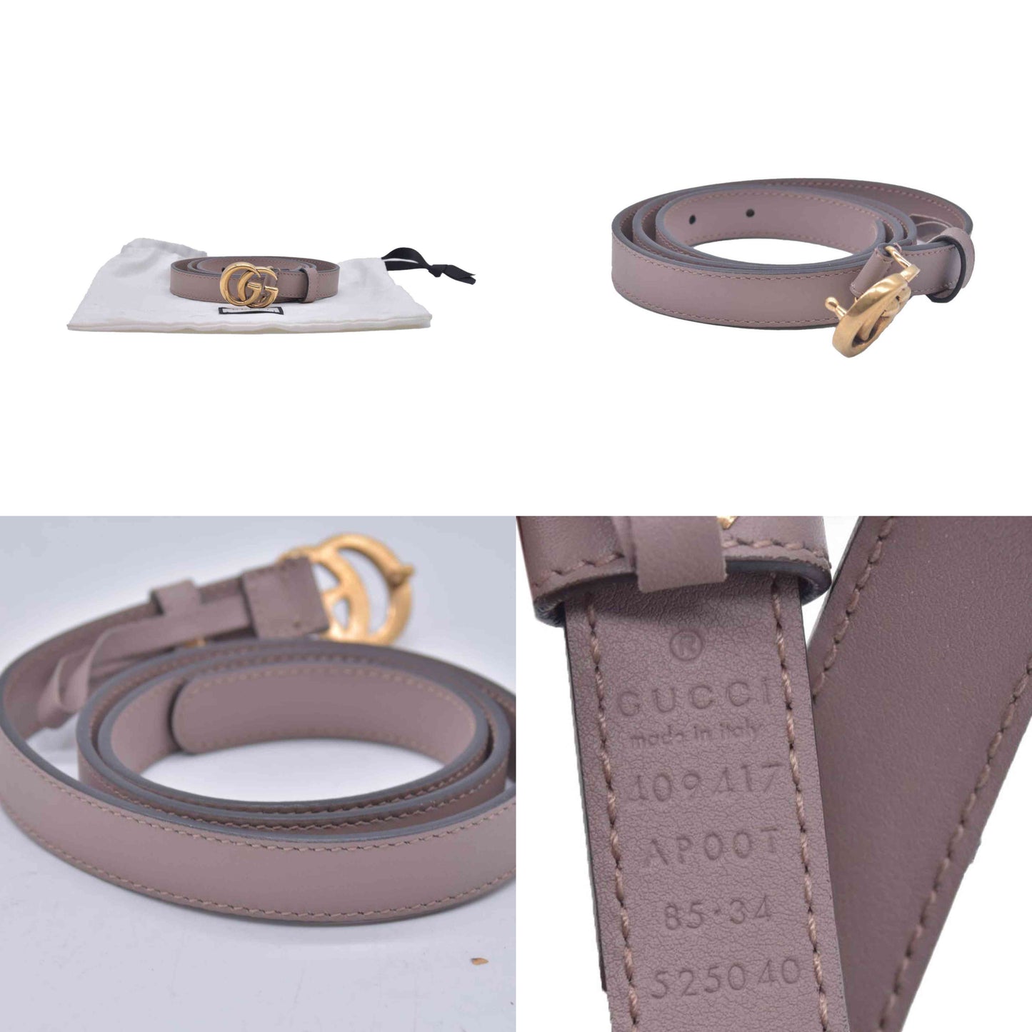 $440 Gucci  Double G Logo Leather Belt 85 34 CONSIGNMENT