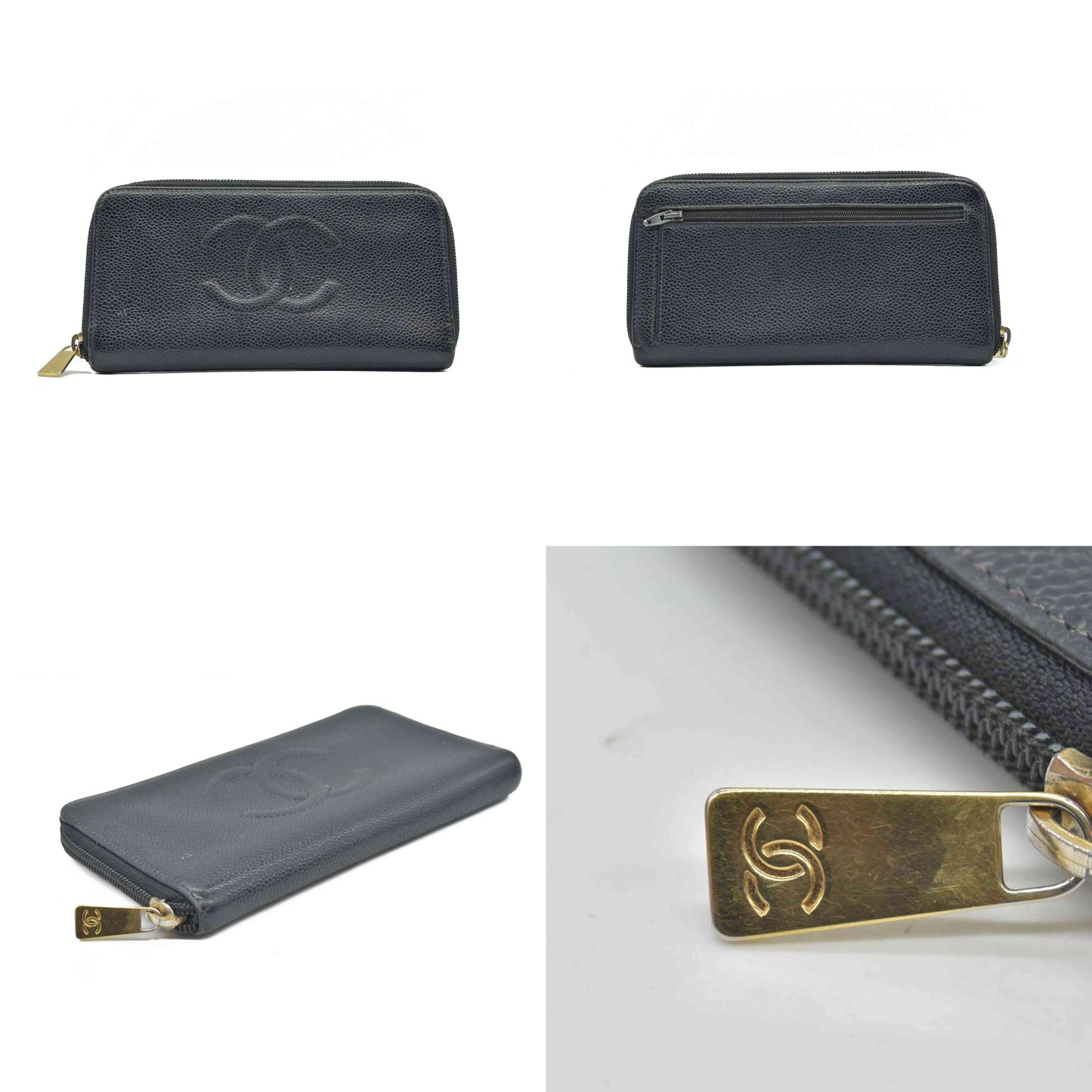 $925 Chanel Caviar Large Timeless CC Zip Around Wallet BlackCONSIGNMENT