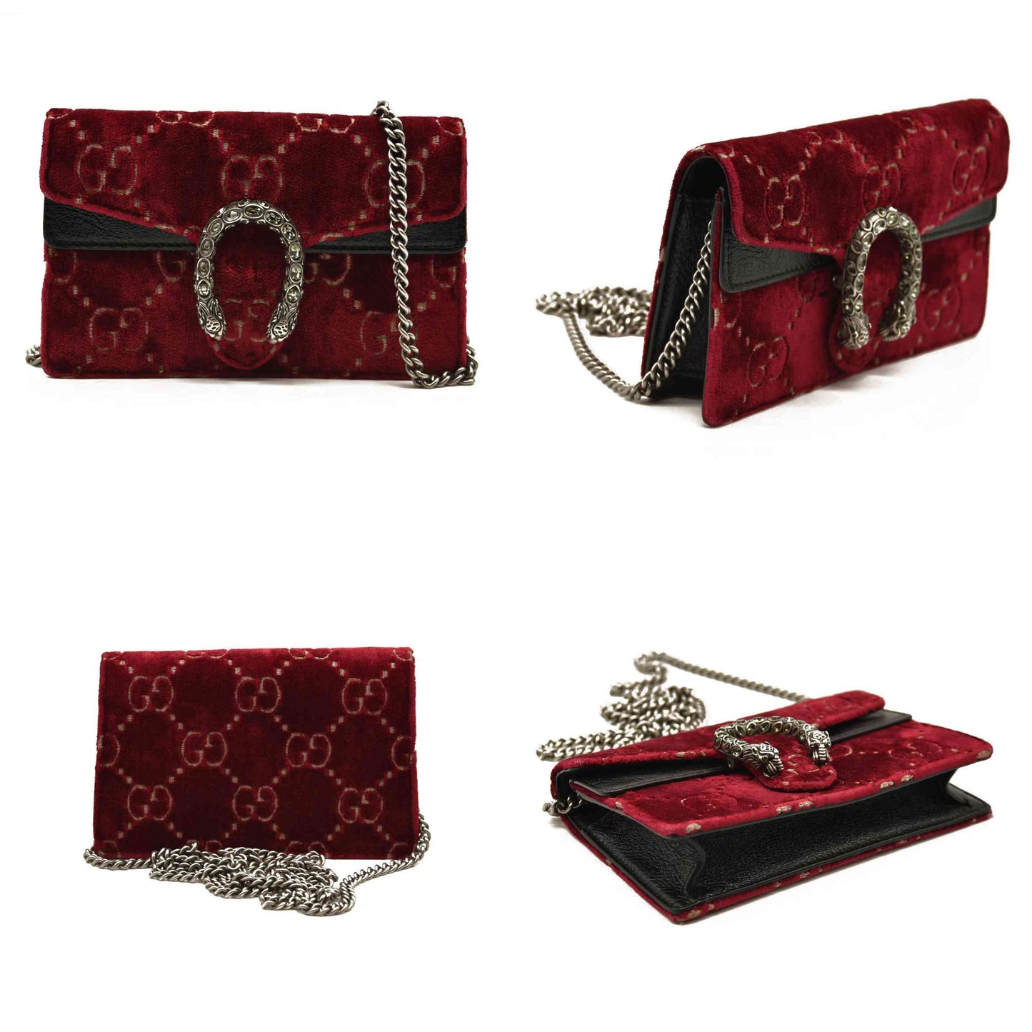 Gucci  Velvet GG Monogram Super Mini Dionysus Shoulder Bag Red Cipria Black