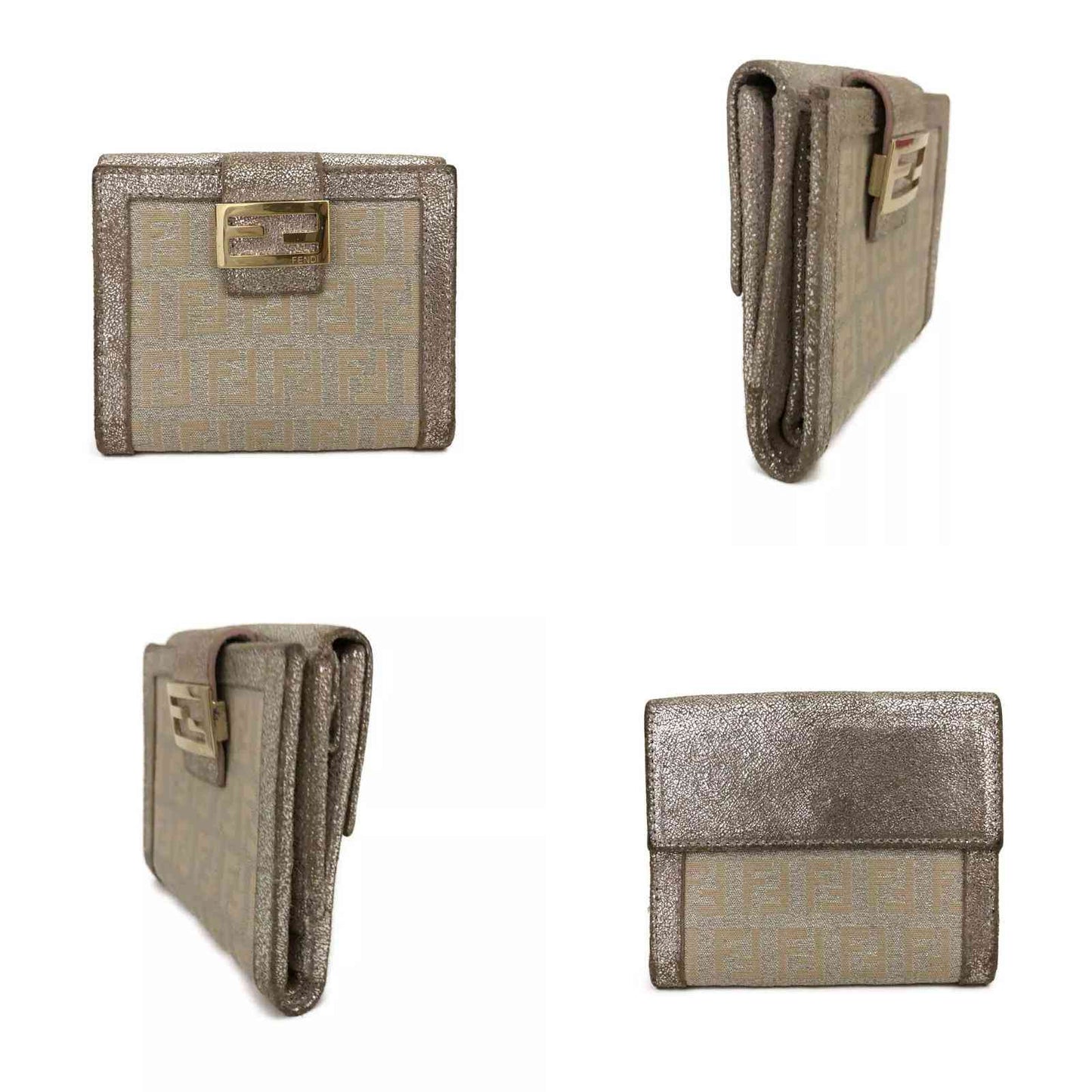Fendi  Metallic Zucca Wallet Gold Silver