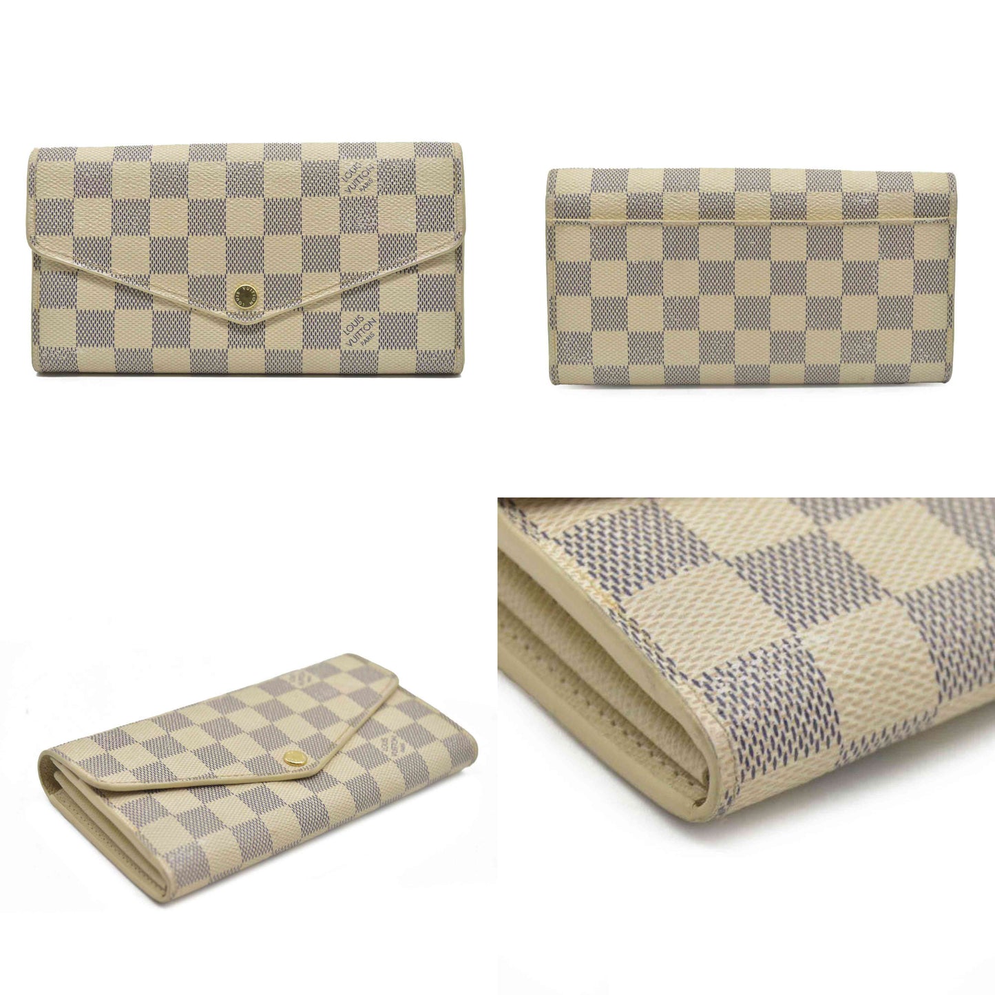 $775 Louis Vuitton Damier Azur Sarah NM Flap Wallet White Canvas SN1195