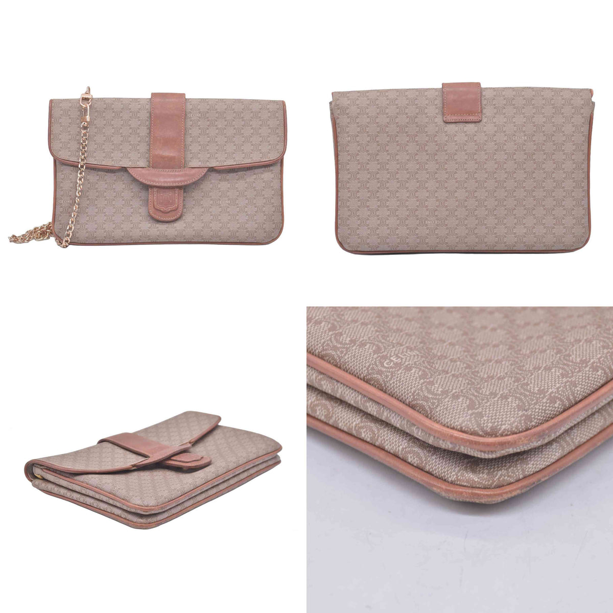 $1150 CELINE C Macadam Canvas Flap Shoulder Bag Chain Strap Tan CONSIGNMENT 10021189