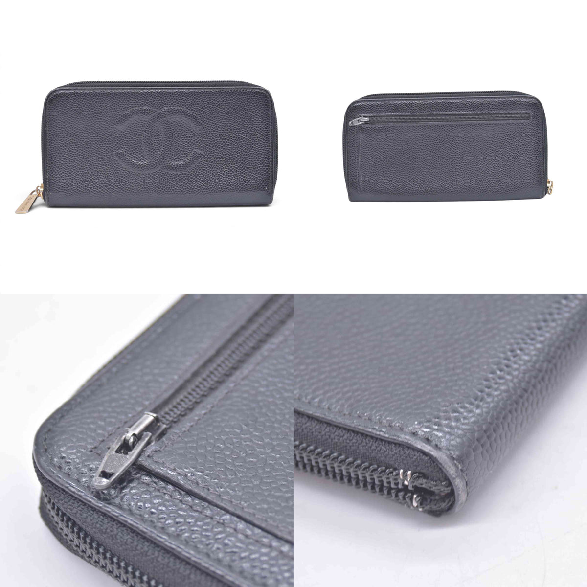 $750 CHANEL Black Caviar Timeless CC Zip Around Wallet CONSIGNMENT 10021437