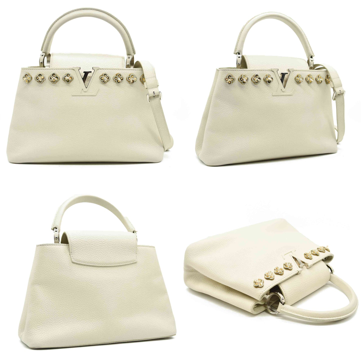 Louis Vuitton Capucines PM Sequin Embellished Shoulder Bag Off White