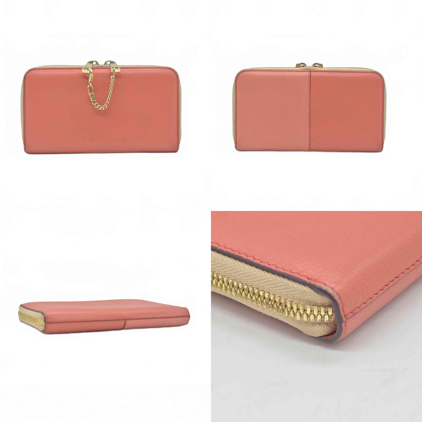 $690 2016 Chloe Baylee Leather Zip Around Long Wallet Purse Pink