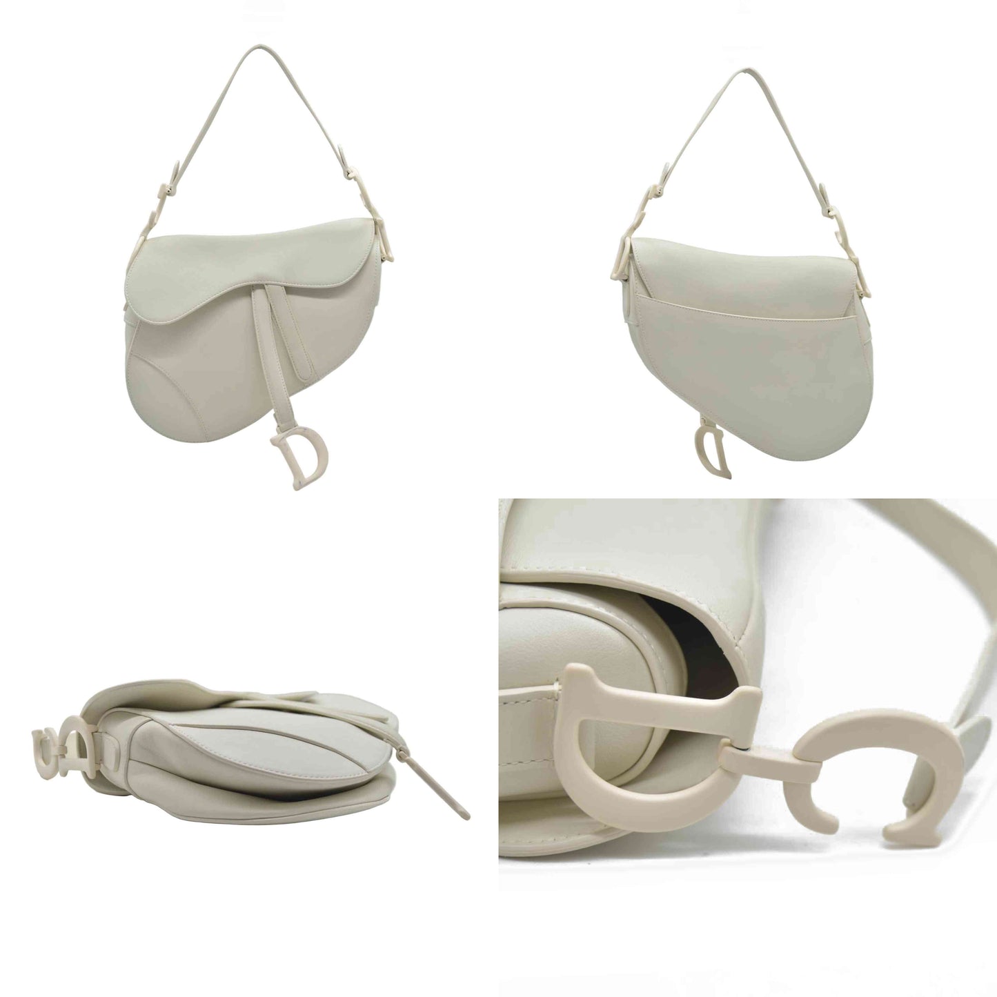 $3950 Dior Ultra-Matte Saddle Bag White Cream
