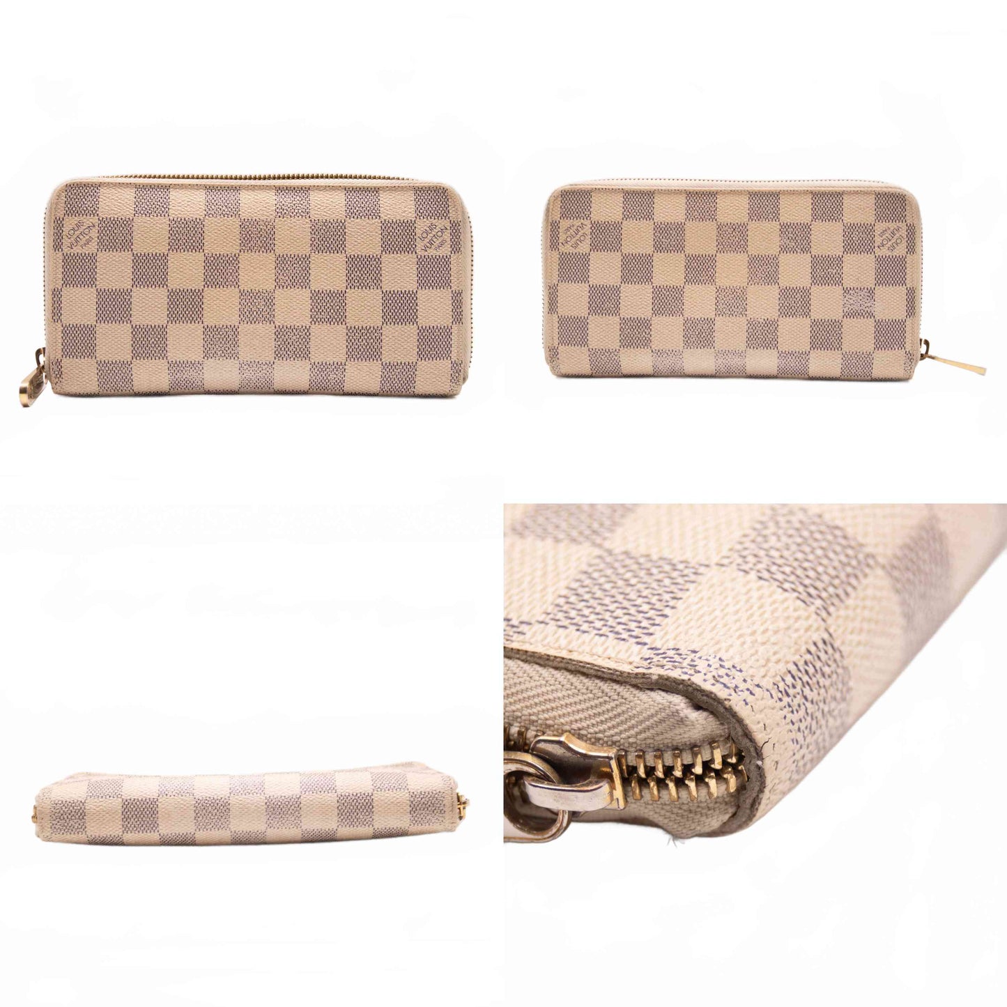 $960 2007 Louis Vuitton Damier Azur Zippy Zip Around Long Wallet White VI5007